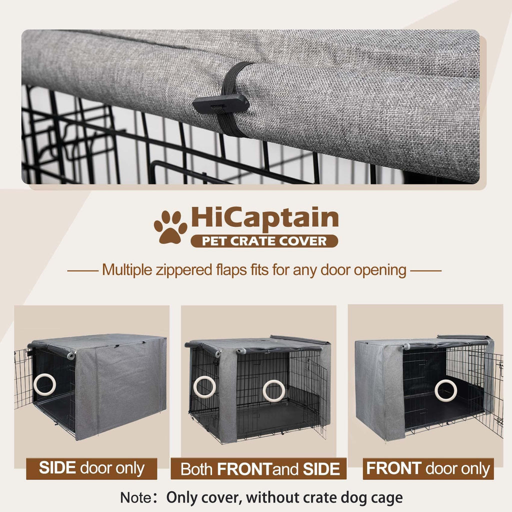 HiCaptain Dog Crate Cover 24.0" L x 18.0" W x 20.0" H with Breathable Mesh, Durable Heavy Duty Kennel Cover, Dual Zippered Panels, Windproof Waterproof UV-Resistant(Beige)