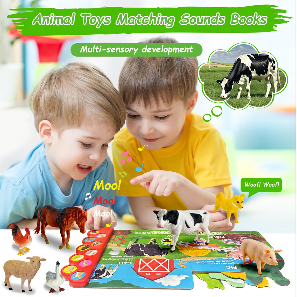 iGRATENS Dinosaur Toys with Sound Books, 10PCS Dino Toy for Toddlers & Animal Sounds Book with 10 Buttons, Realistic Plastic Animal Figures, Dinosaur Toys for Kids 3-5, Dinosaurs Lover Gifts for Kids