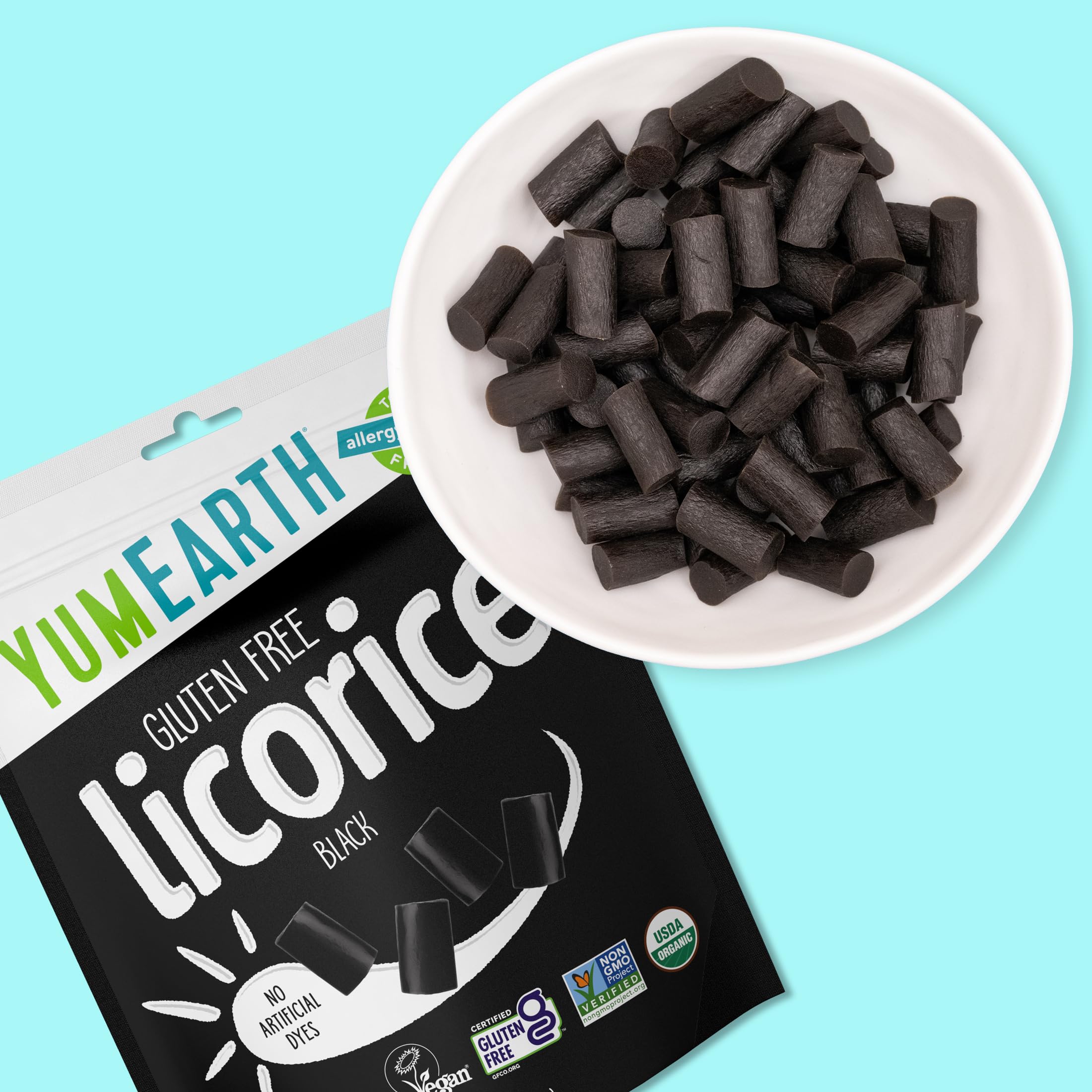 YumEarth Organic Gluten Free Licorice Snack Packs - Allergy Friendly, Gluten Free, Non-GMO, Vegan, No Artificial Dyes - 5 Ounce (Pack of 6) (Black)