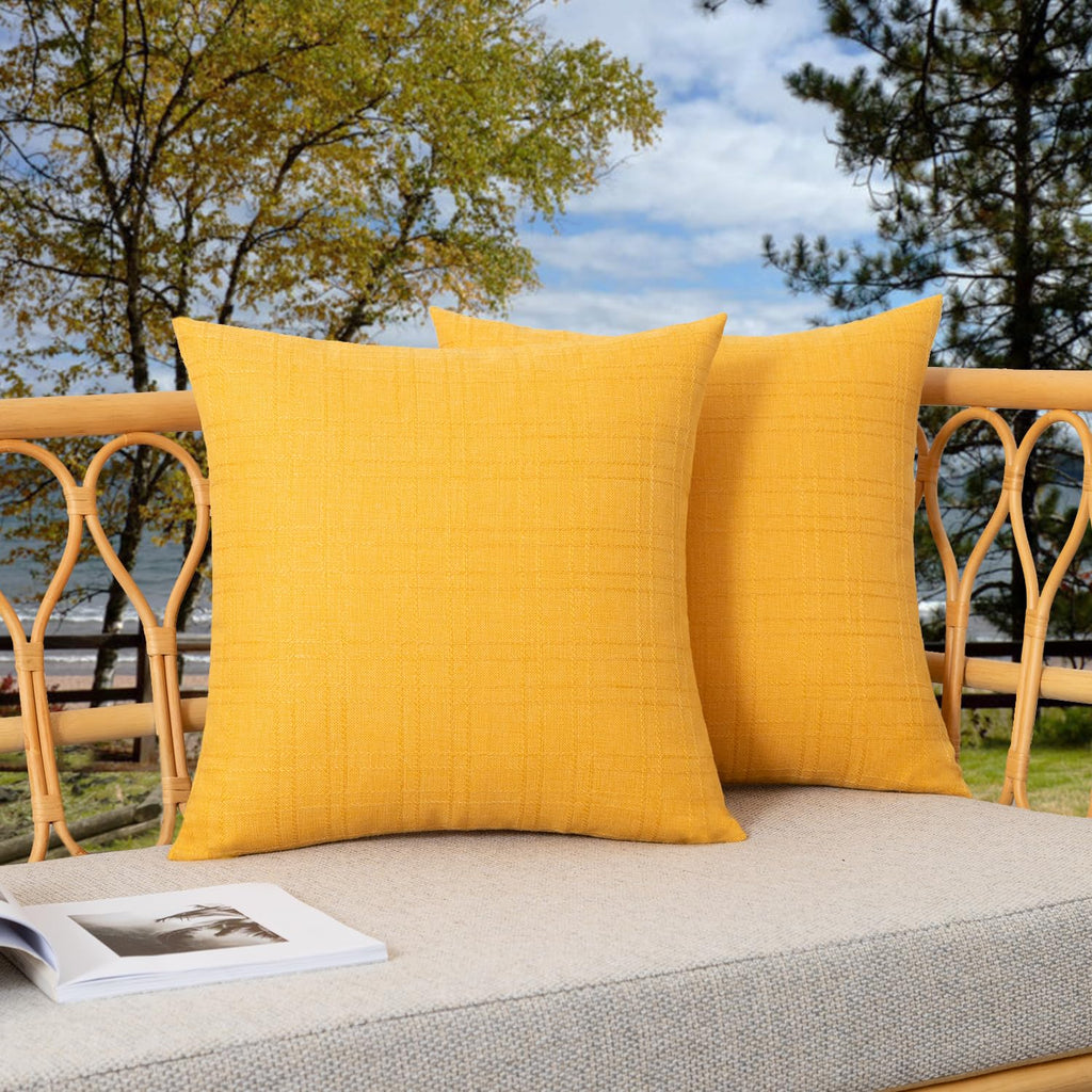 Kevin Textile Pack of 2 Outdoor Waterproof Pillow Covers Checkered Decorative Cushions Sham Throw Pillowcases Shell for Patio Tent Garden Couch Bed Sofa 16x16 Inch Army Green