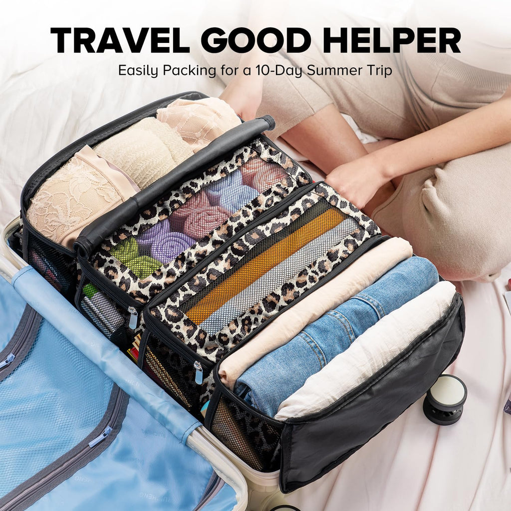 Suitcase Organizer, Travel Luggage Organizer Hanging Shelves Packing Cube Closet/Collapsible Portable Travel Organizer for Carry-on