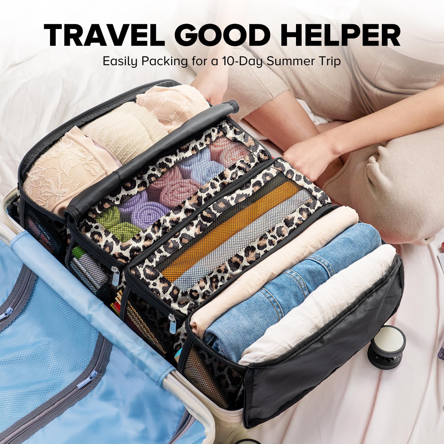 Suitcase Organizer, Travel Luggage Organizer Hanging Shelves Packing Cube Closet/Collapsible Portable Travel Organizer for Carry-on