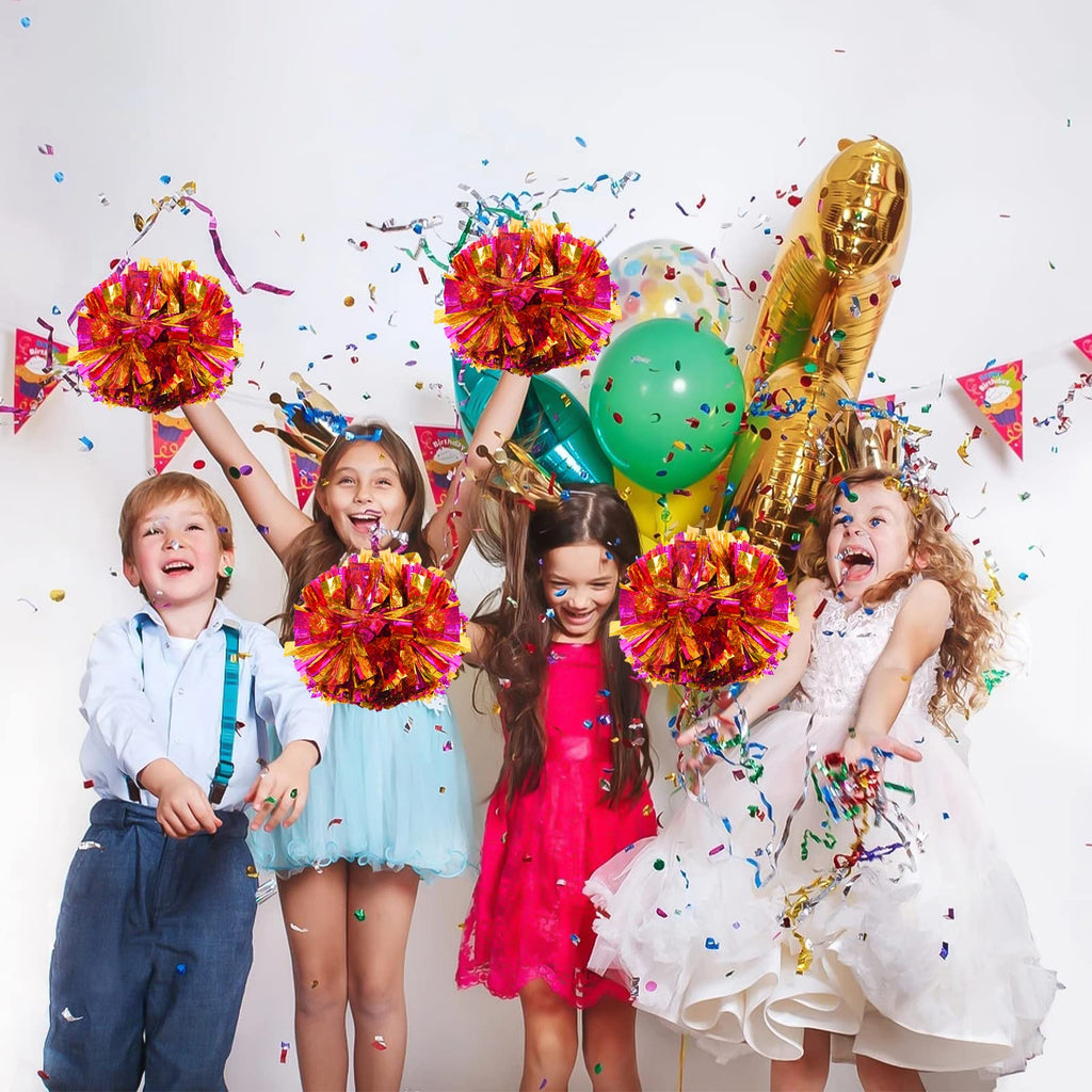 4Pcs Metallic Cheerleading Pom Poms, Creatiee 2 Pair Cheerleader Cheering Squad Pompoms for School Sports Dance Games Team Spirit Cheer