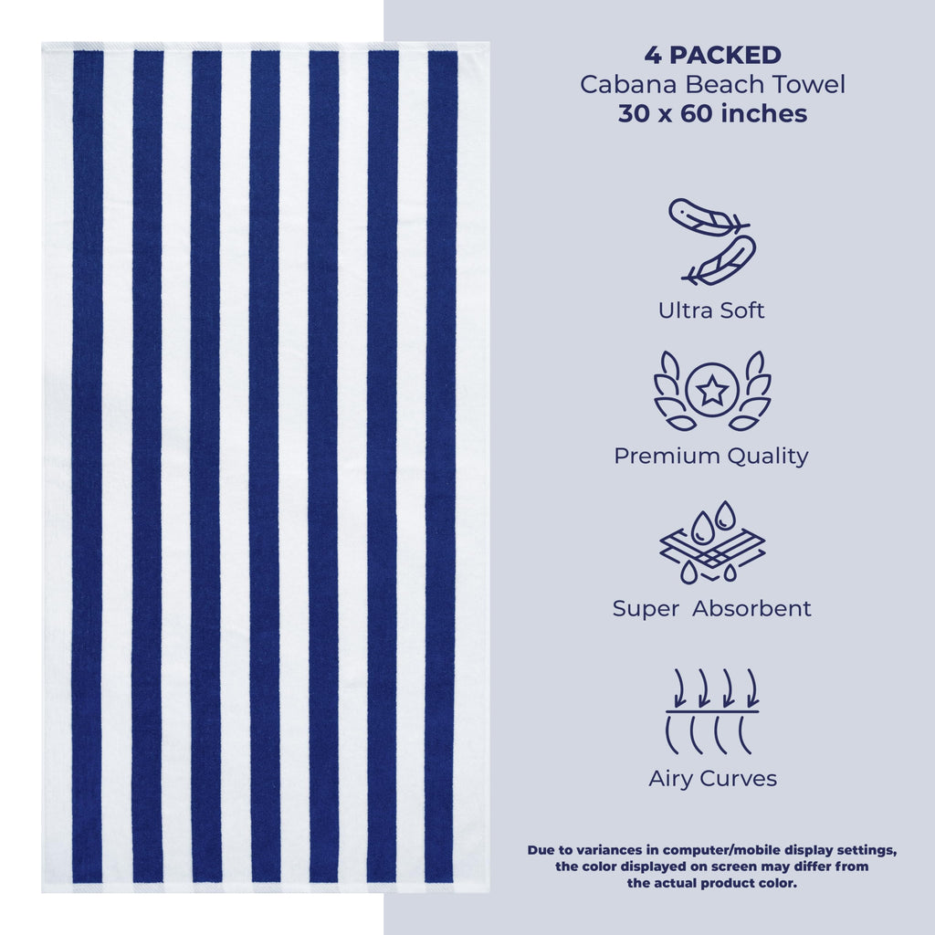 American Soft Linen Cabana Striped Beach Towels, 30x60 inch 4 Piece Oversize Pool Towels, Quick Drying Sand Free Swim Towels, Beige