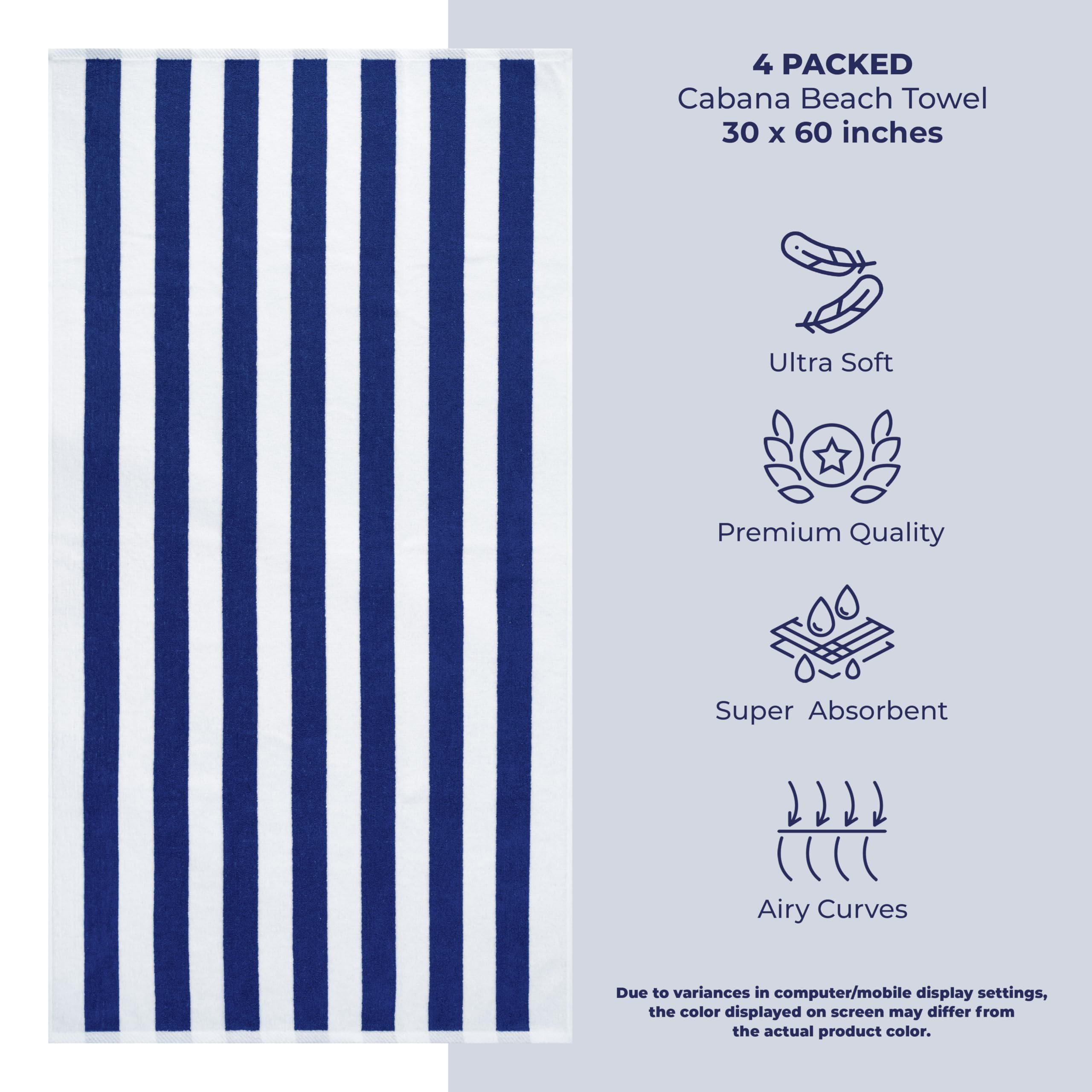 American Soft Linen Cabana Striped Beach Towels, 30x60 inch 4 Piece Oversize Pool Towels, Quick Drying Sand Free Swim Towels, Beige