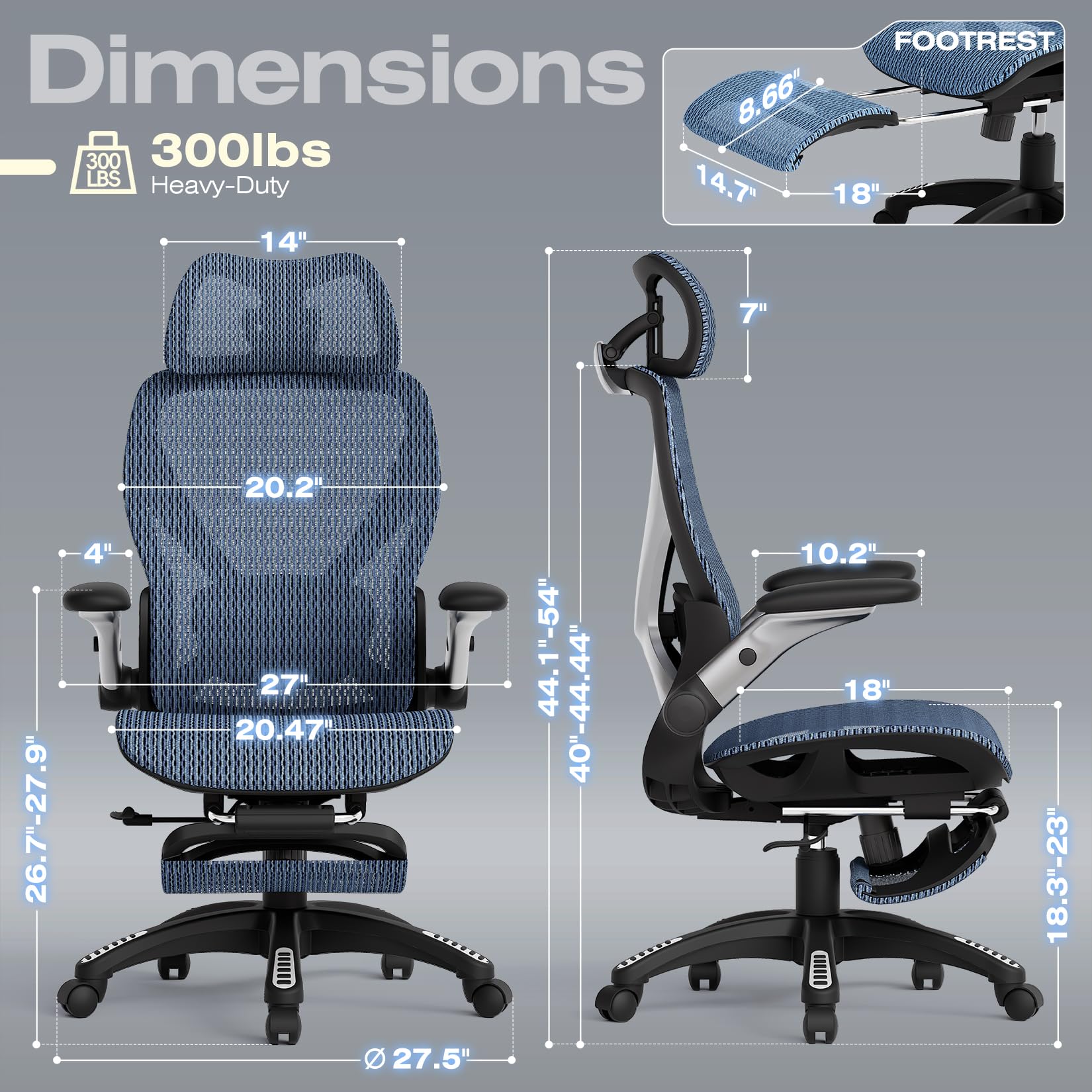 ELABEST X100 Ergonomic Office Chair with Footrest, Big and Tall Home Desk Chair with 5D Flip-Up Arms, Adjustable 3D Lumbar Support,High Back Rolling Computer Chair, Swivel Mesh Chairs (Coffee Break)