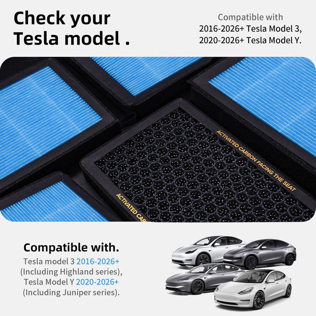 Air Conditional Replacement with Activated Carbon for Tesla Model 3 Model Y HEPA Cabin Air Filter Accessories 2016-2024/2025/2026 Juniper Highland Upgraded Version(2 Pack)