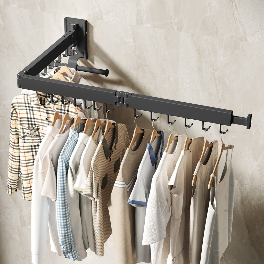 BOQORAD Clothes Drying Rack,Drying Rack Clothing,Luandry Drying Rack,Clothes Hanger Rack,Wall Mounted Luandry Rack,Folding Retractable,Frosted Stone Black Classic,ms-01