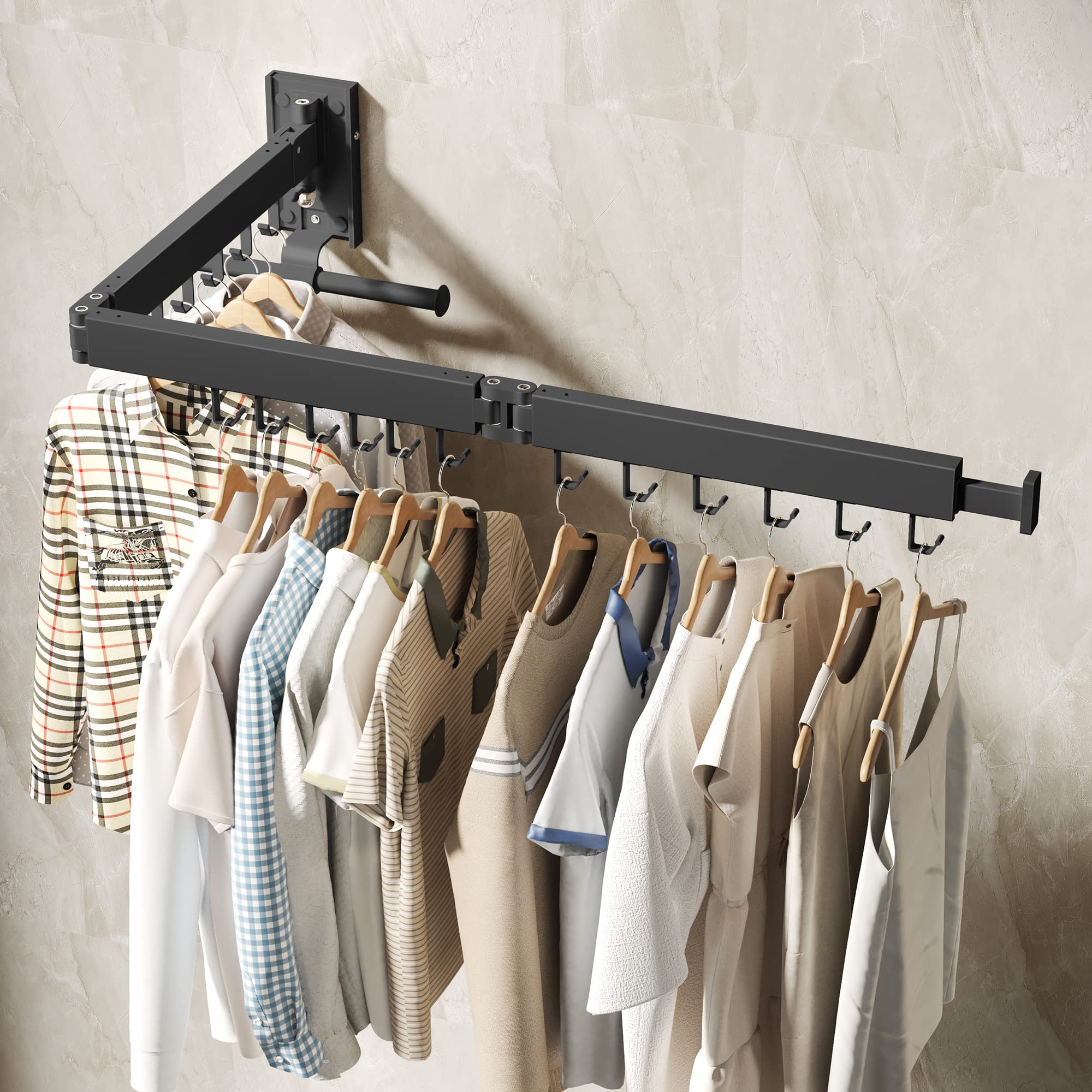 BOQORAD Clothes Drying Rack,Drying Rack Clothing,Luandry Drying Rack,Clothes Hanger Rack,Wall Mounted Luandry Rack,Folding Retractable,Frosted Stone Black Classic,ms-01