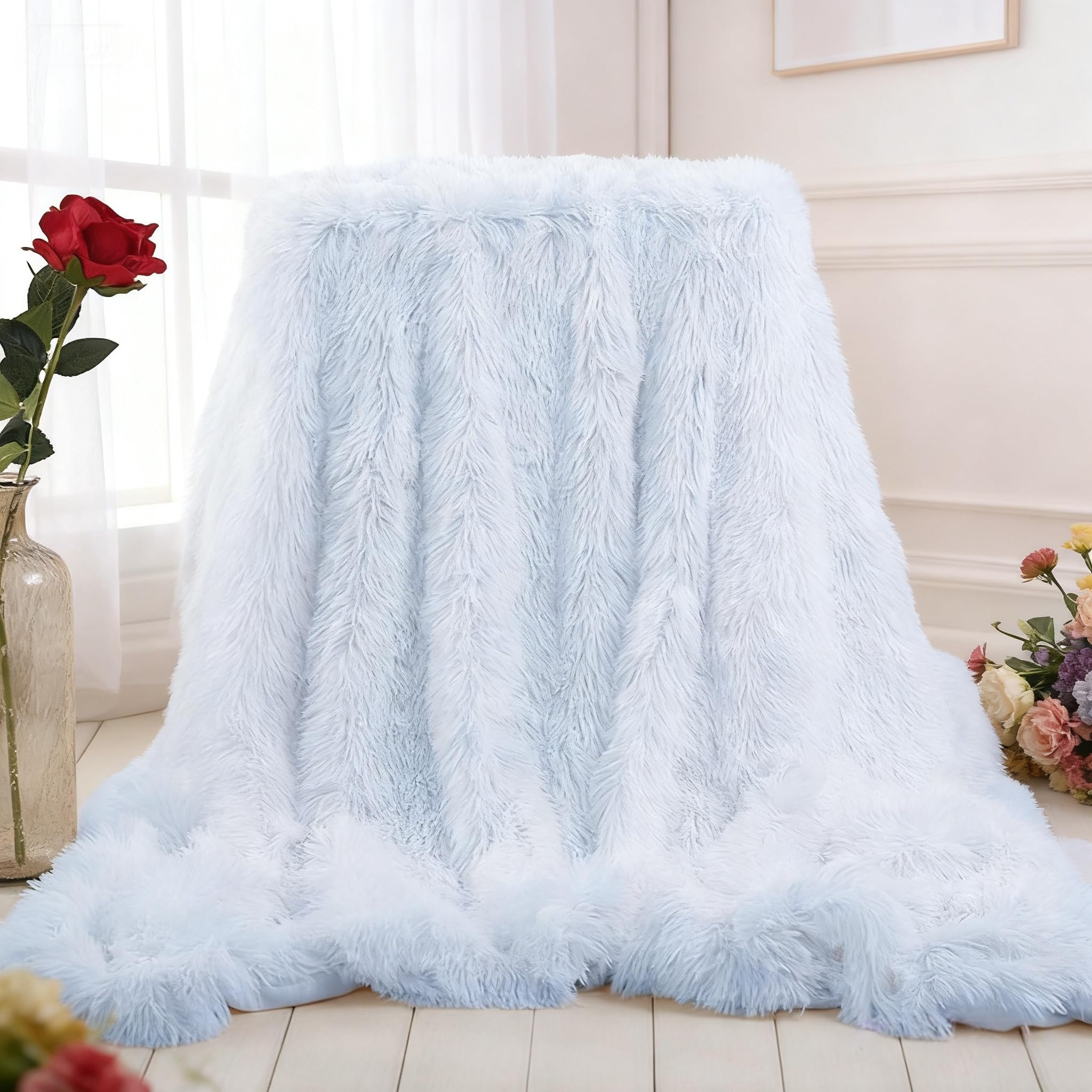 Plush Super Soft Blanket Bedding Sofa Cover Furry Fuzzy Fur Warm Throw Qulit Cozy Couch Blanket for Winter (51"x63", Black)