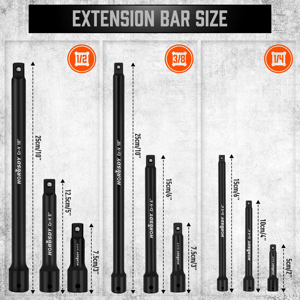 HORUSDY 6-Piece Impact Sockets Adapter Sets, 3-Inch and 6-Inch Hex Shank 1/4" 3/8" 1/2"
