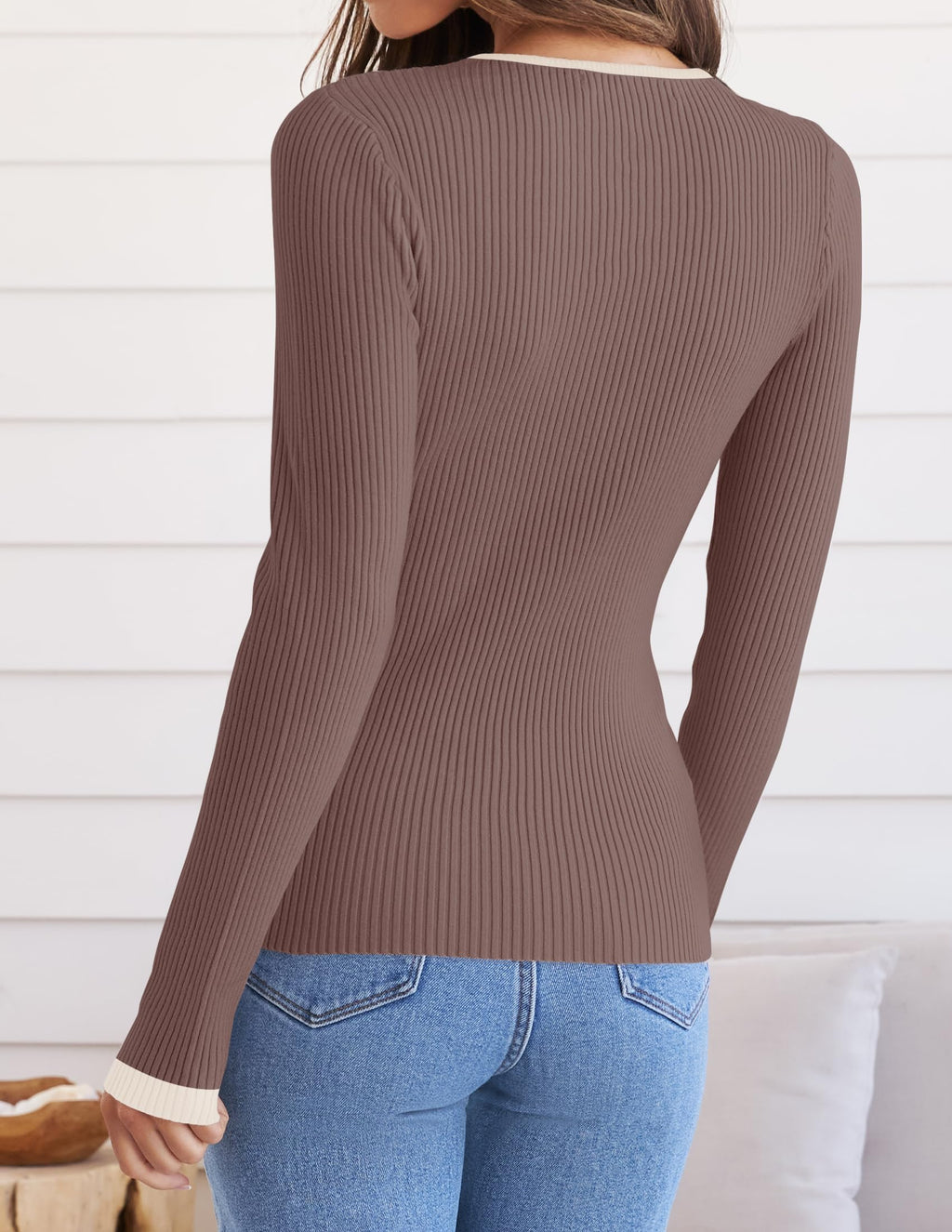 ZESICA Women's Long Sleeve Crewneck Shirts 2026 Spring Ribbed Knit Sweater Slim Fitted Casual Basic Tee Tops