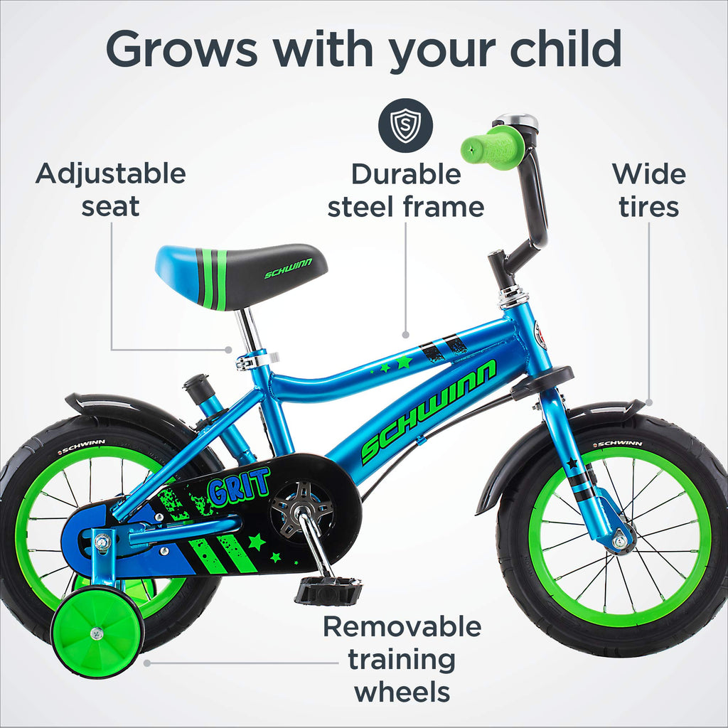 Schwinn Petunia and Grit Bike, Bike for Kids Ages 2-4, Steerable Beginner Bicycle with Training Wheels, Parent Push Handle, Rear Coaster Brake, Adjustable Seat