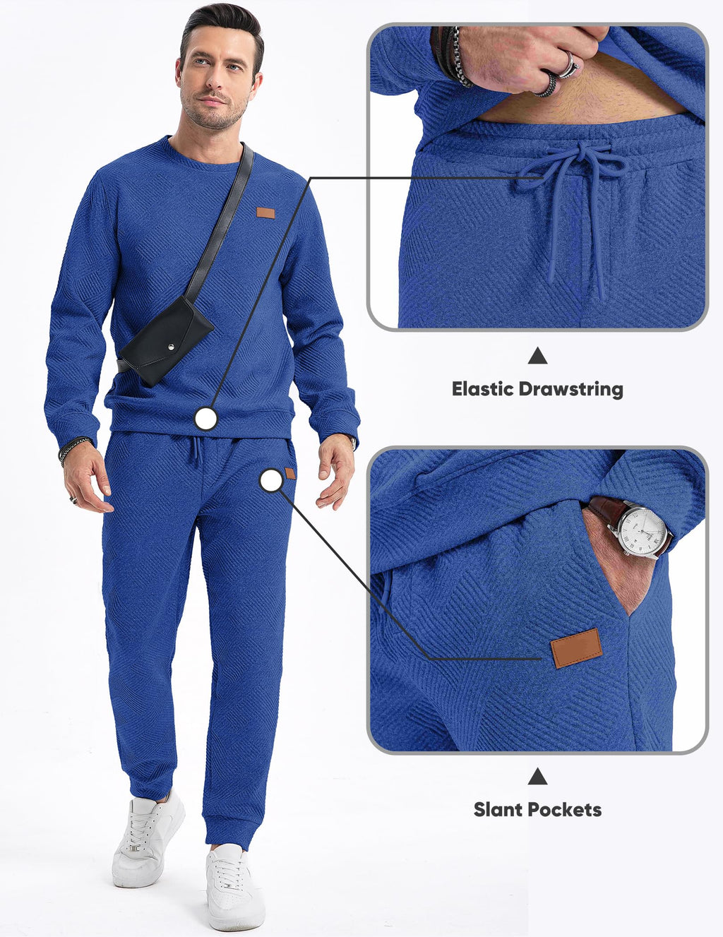 JMIERR Men's 2 Piece Outfits Knit Jacquard Pullover Sweatshirt Tracksuit & Joggers Sweatpants Sweatsuit Sets with Pockets