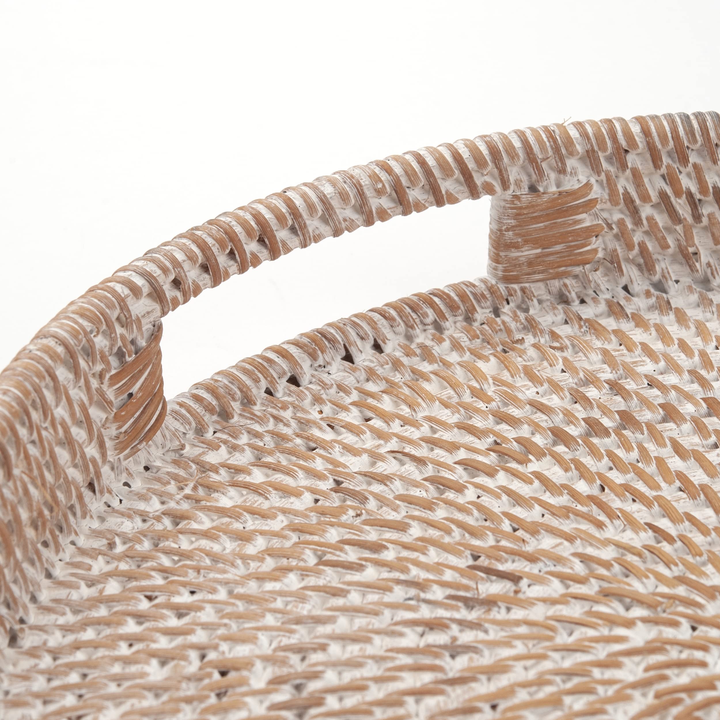 Round Rattan Serving Tray Decorative Woven Ottoman Trays with Handles for Coffee Table Natural (Small 11.8 inch x 2 inch)
