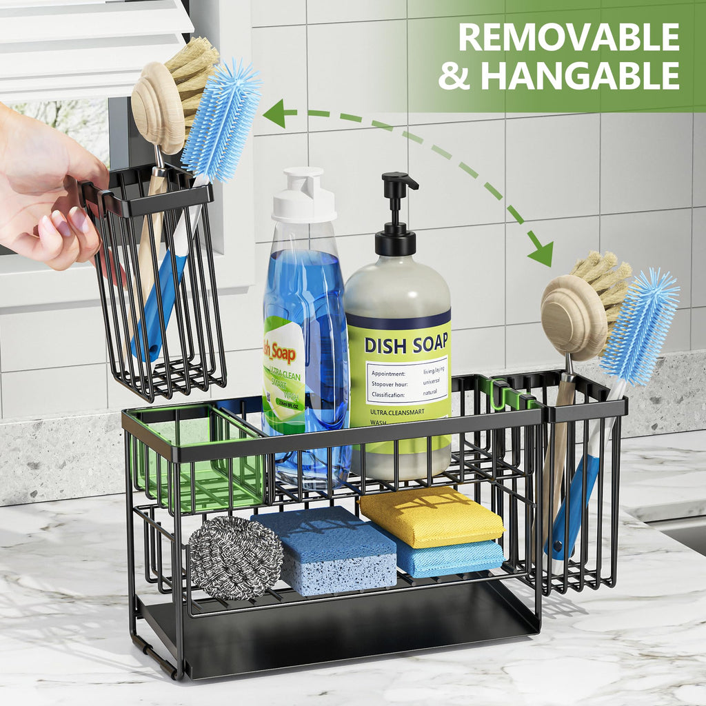 Cisily 2-Tier Kitchen Sink Caddy Organzier Rack with Dish Brush Sponge Holder | Kitchen Sink Countertop Organization Storage,Home Decor Accessories Essentials Stainless Steel