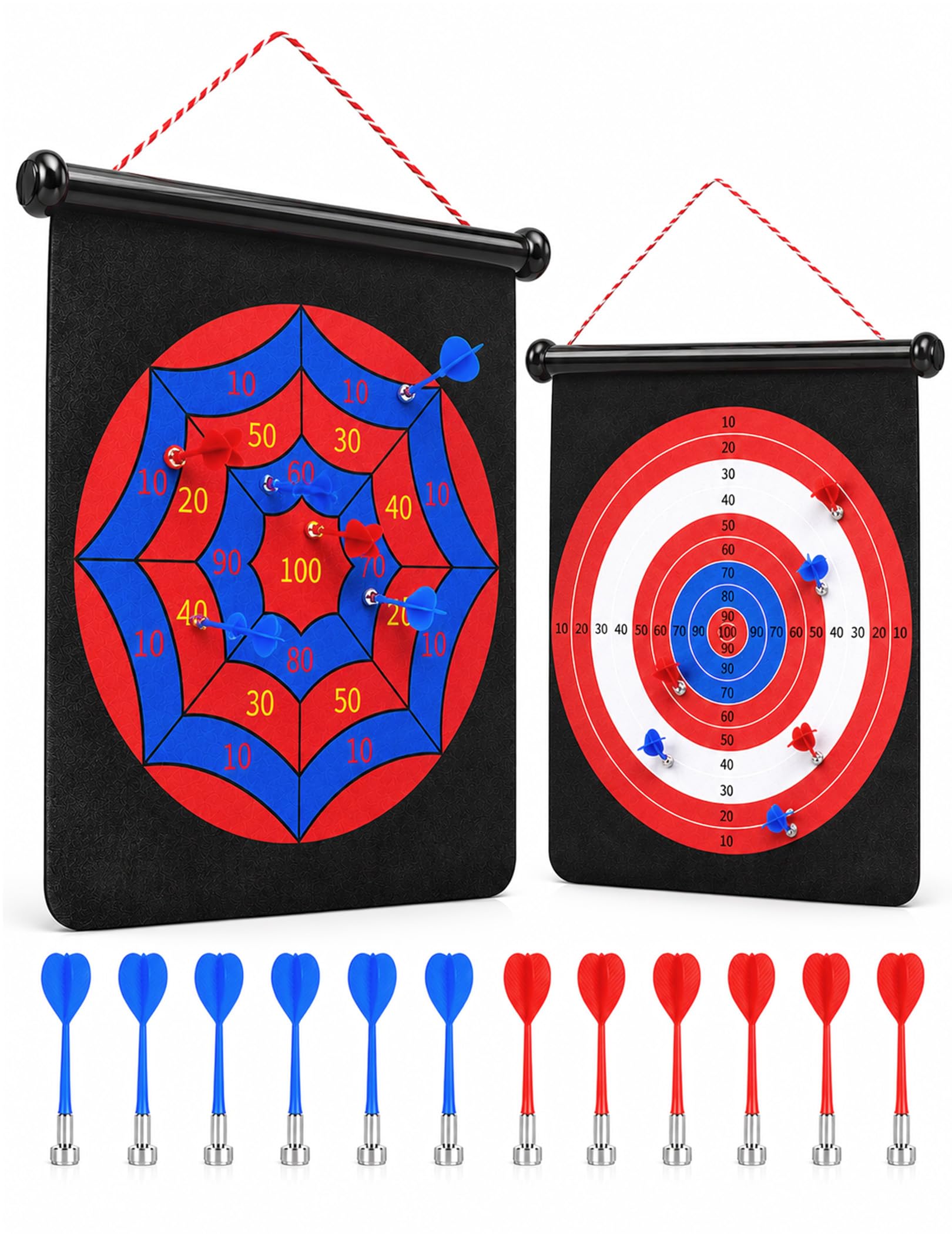 Magnetic Dart Board for Kids, Teens, Adults, Double-Sided Roll-Up Dart Board Games for Kids Age 3-18 with 12 Magnetic Darts, Indoor Outdoor Boys Toys for Backyard, Gifts for Teen Boys