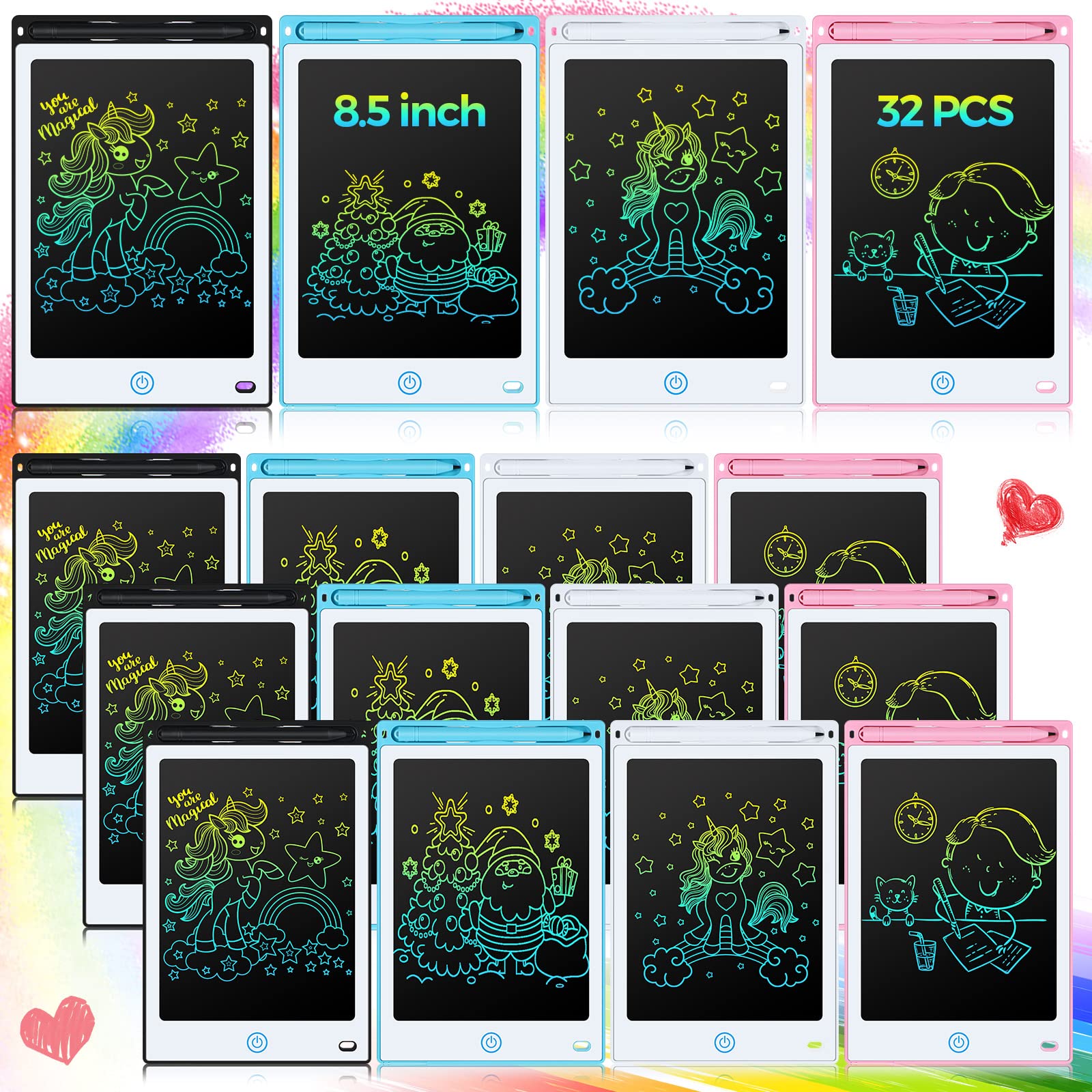 Zhehao 32 Pcs LCD Writing Tablet for Kids Bulk 8.5 Inch Colorful Doodle Board Tablet Erasable Doodle Pad Educational Toy Birthday Easter Gift for Boys Girl Age 3-10(Black)