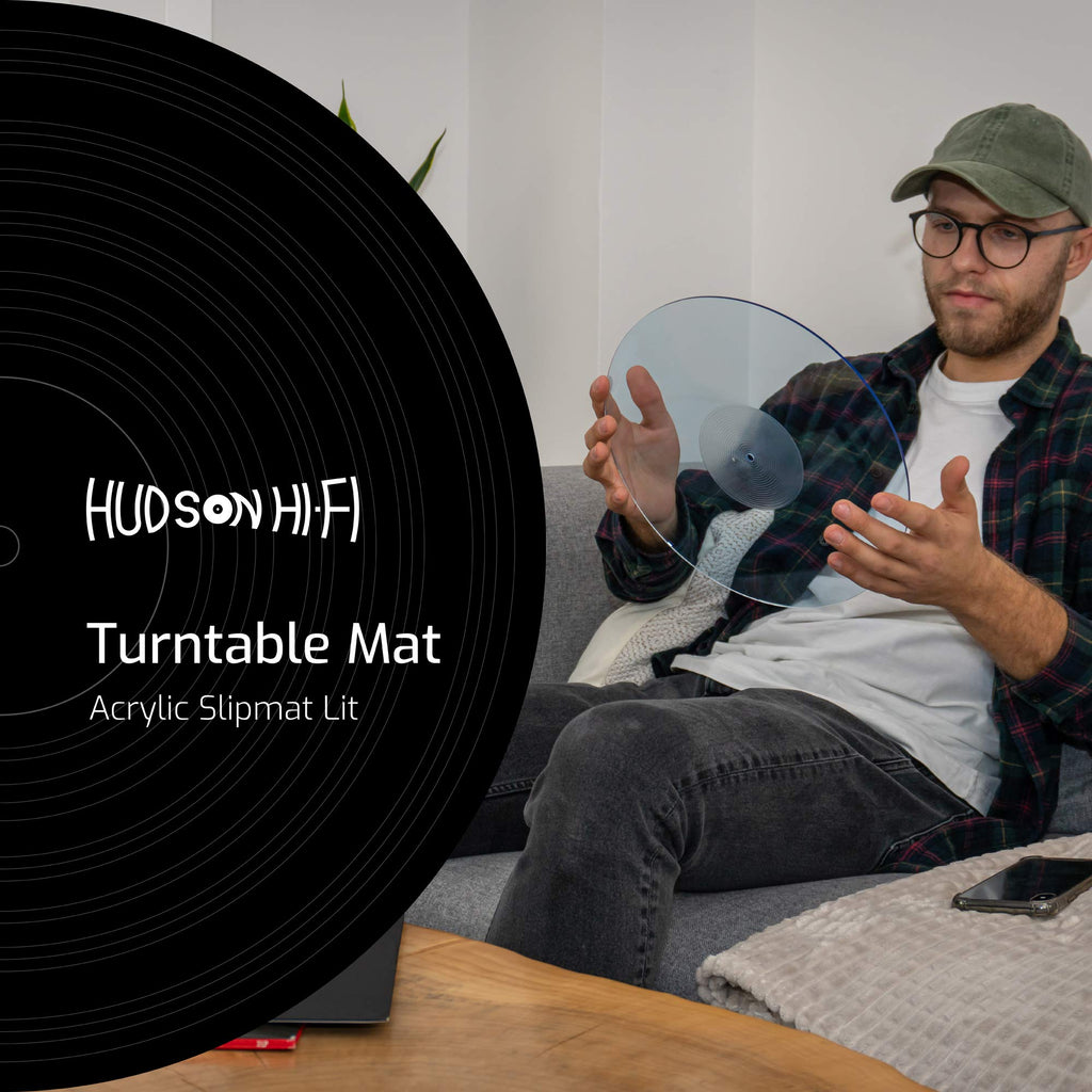 Hudson Hi-Fi Acrylic Turntable Mat – 11.75” Anti-Static Turntable Slipmat with Label Recess – 1/8” Thick Acrylic Platter Mat for Vinyl LP Record Players – Black