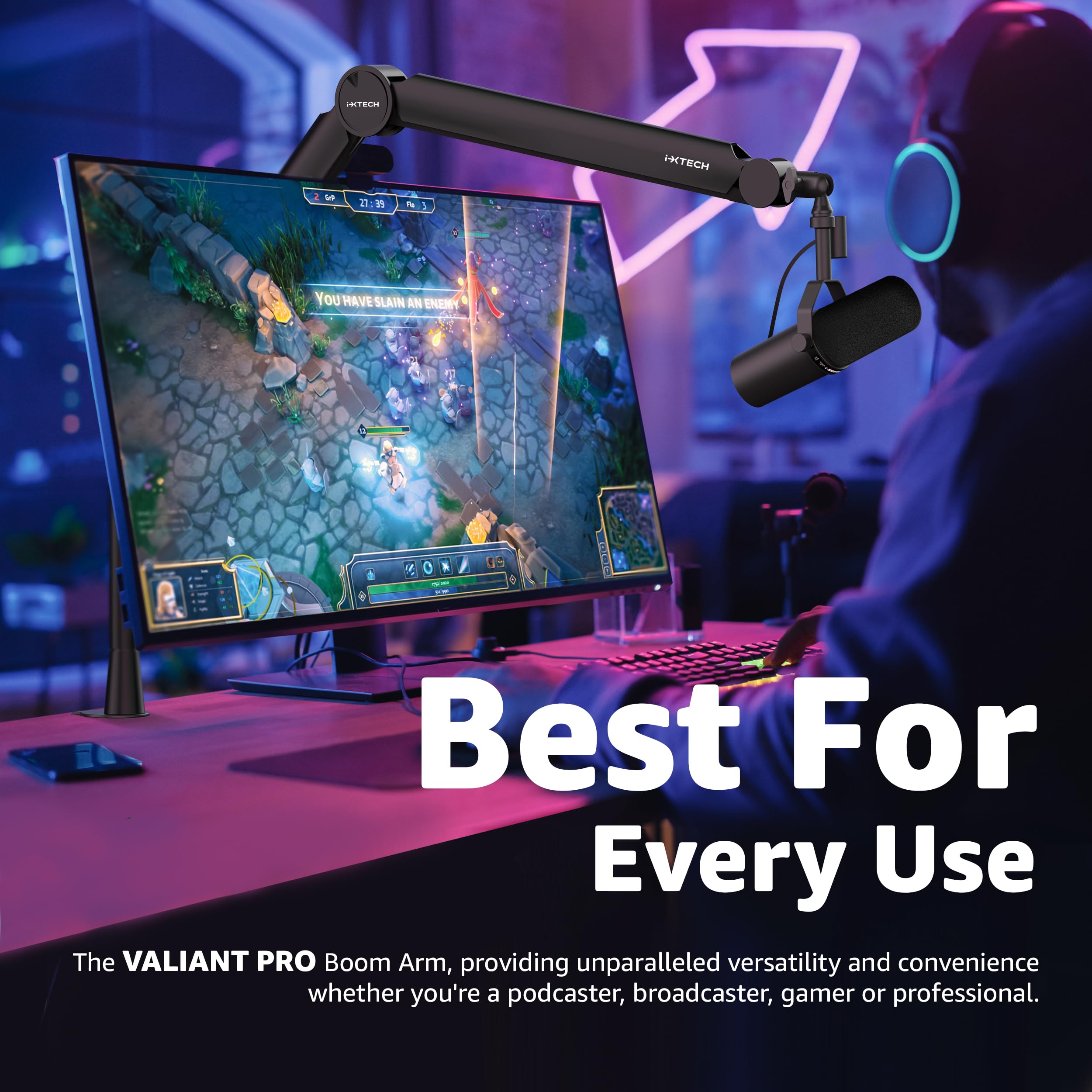 IXTECH Premium Microphone Boom Arm with Desk Mount, 360° Rotatable, Fully Adjustable, for Podcast, Video, Gaming, Radio, Studio, Recording, Sturdy and Universal VALIANT Model