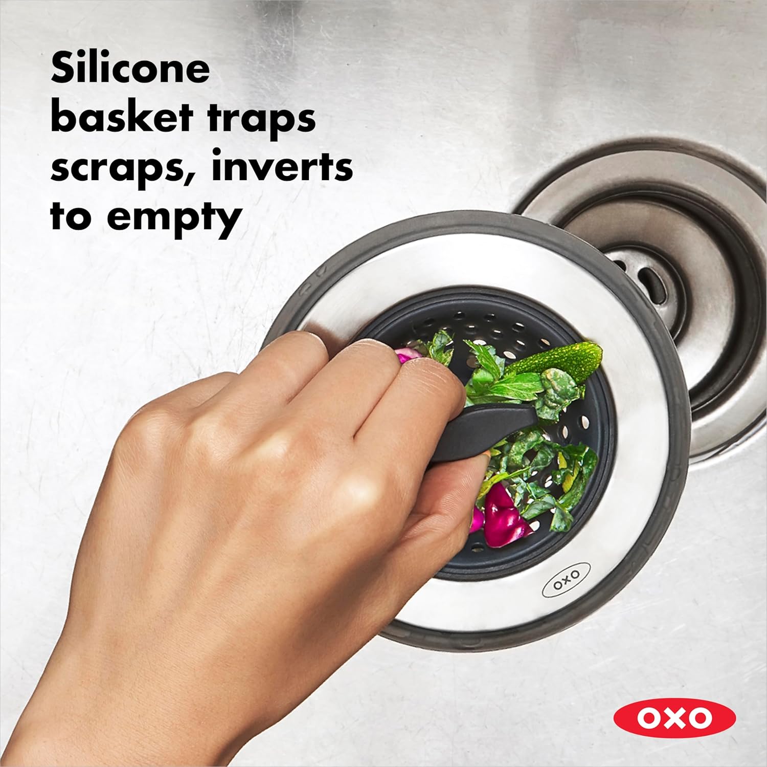 OXO Good Grips 2‑in‑1 Sink Strainer Stopper, Sink Drain Strainer for Kitchen