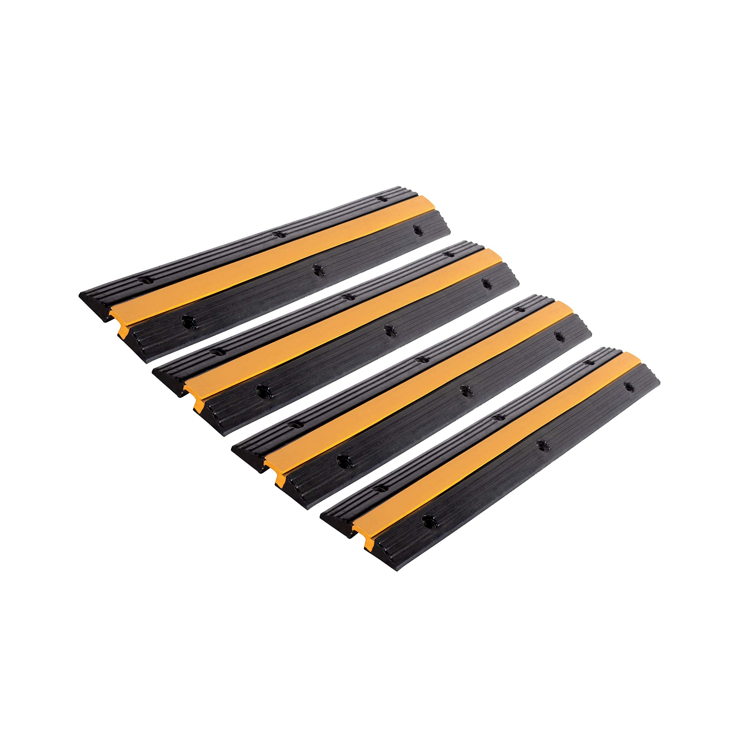 4 Pack Rubber Cable Ramp Hose Cable Protector Ramp 1 Channel 11000Lbs Load Capacity Traffic Speed Bump Wires Power Lines Extension Cord Cover for Indoor Outdoor