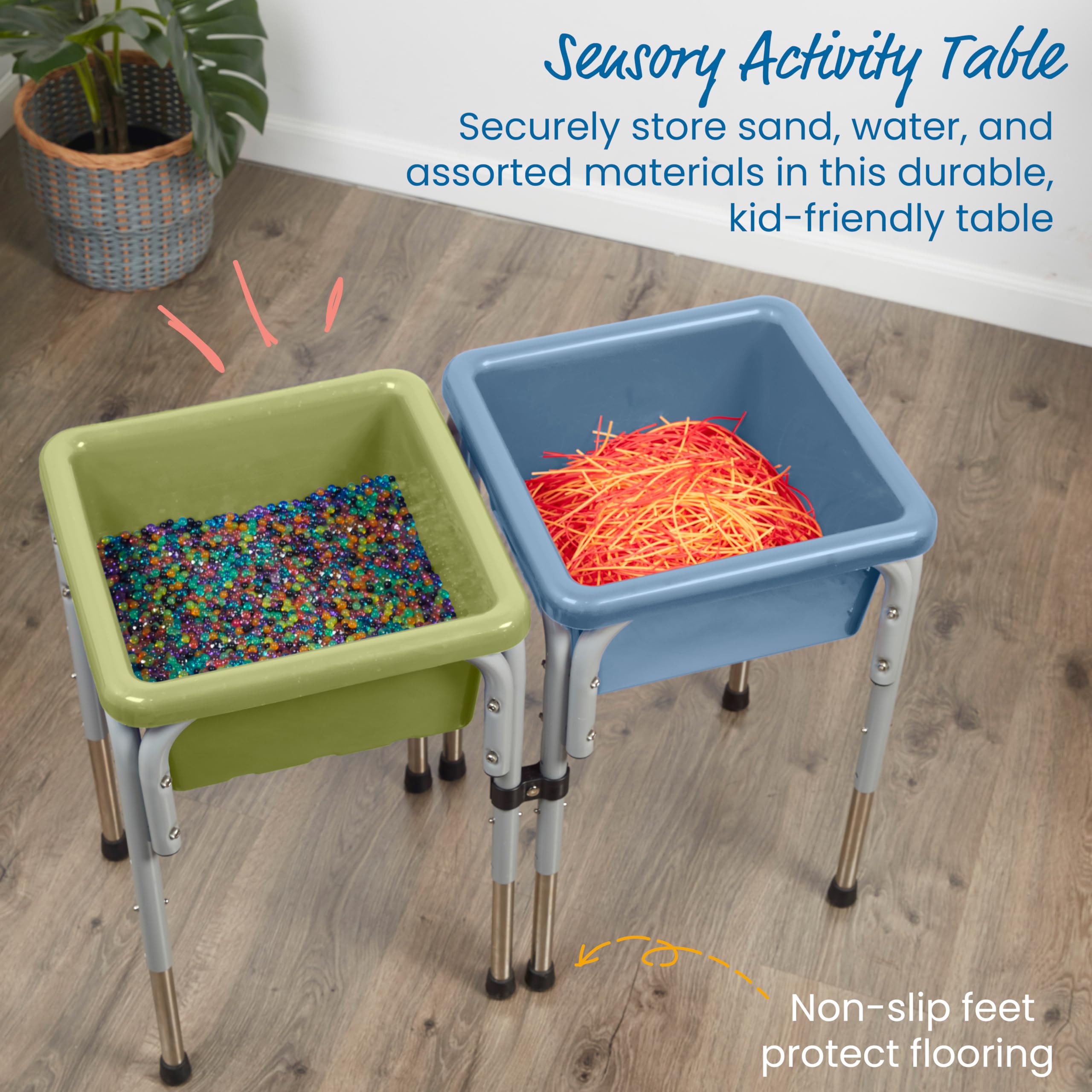 ECR4Kids 2-Station Sand and Water Adjustable Play Table, Sensory Bins, Blue/Red