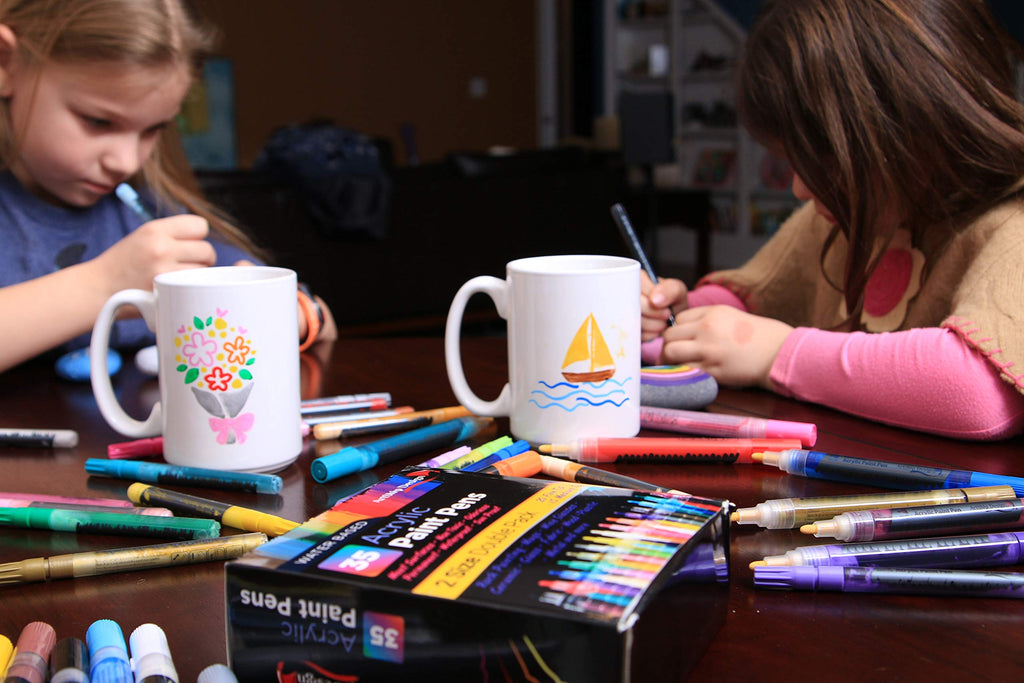 ArtShip Design 10 Black Acrylic Paint Pens, Double Pack of Both Extra Fine and Medium Tip Paint Markers, for Rock Painting, Mug, Ceramic, Glass, and Fabric Painting, Water Based Non-Toxic and No Odor