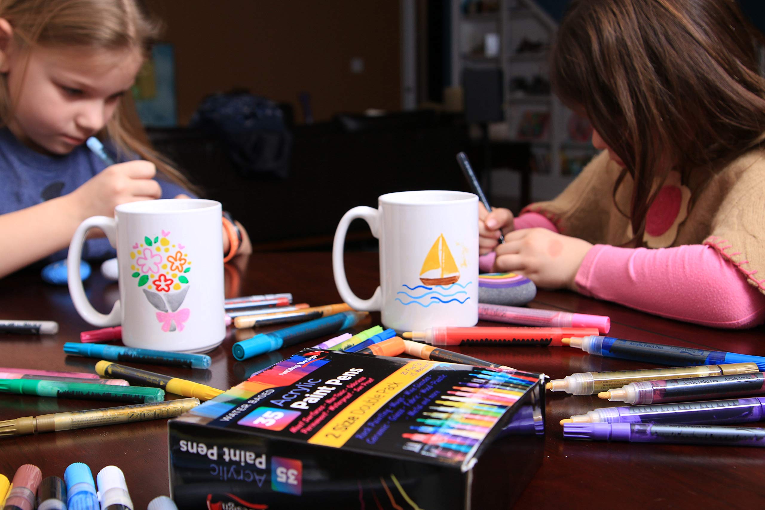 ArtShip Design 10 Black Acrylic Paint Pens, Double Pack of Both Extra Fine and Medium Tip Paint Markers, for Rock Painting, Mug, Ceramic, Glass, and Fabric Painting, Water Based Non-Toxic and No Odor