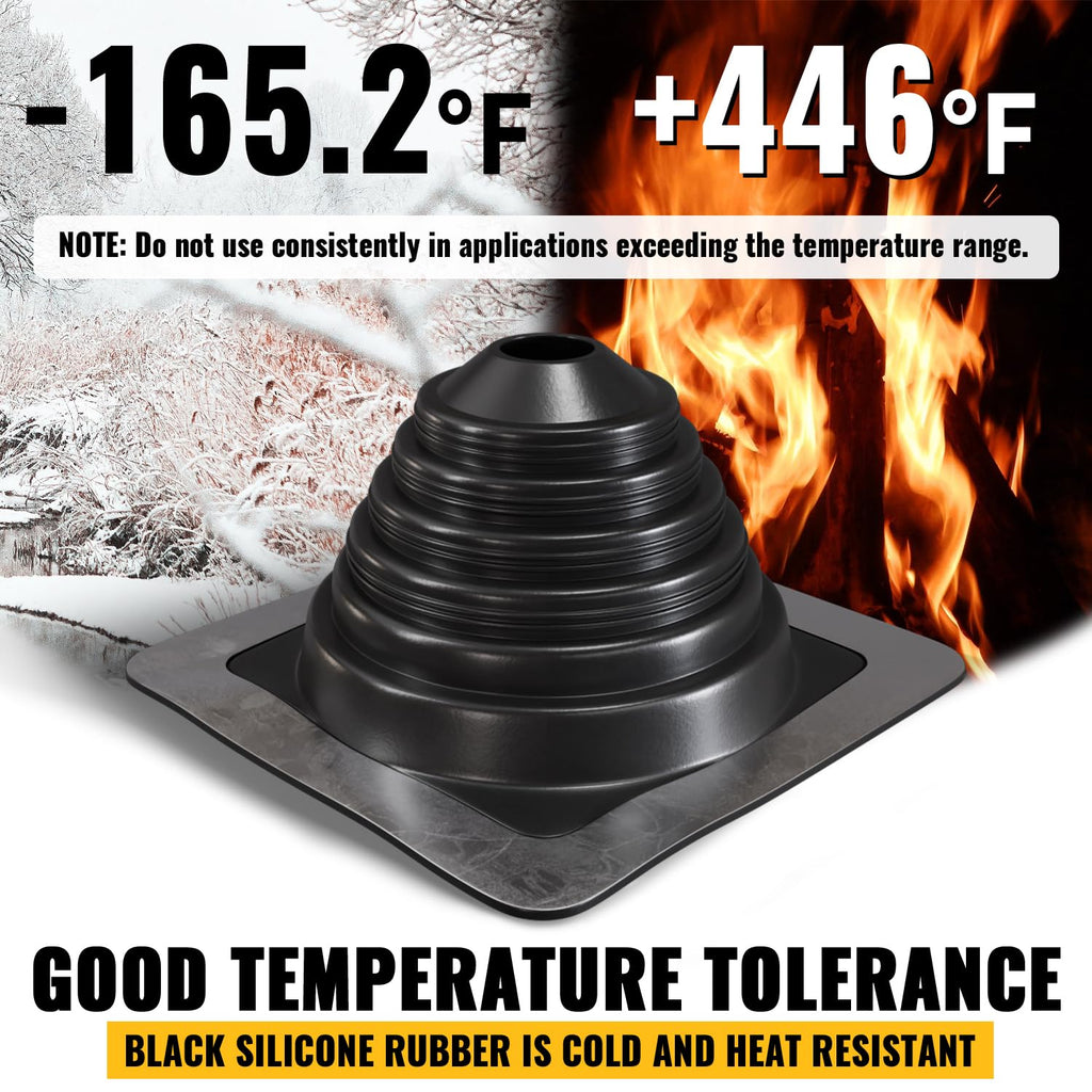 VIVIDA #1 Metal Roof Pipe Flashing, Metal Roofing Pipe Boot Kit, High Temp Silicone Vent Boot, for Tube OD 1/4" to 2", Square Base, Screws & Hex Socket Included, 1 Pack, Black