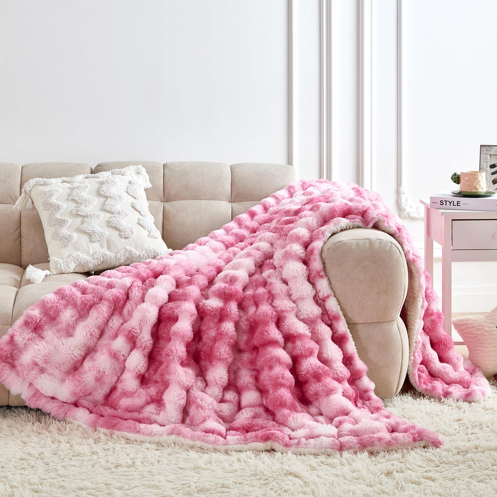 50x60 Inches Ultra-Soft Fuzzy Faux Fur Plush Throw Blanket - Thick, Warm Sherpa for Couch, Sofa, Bedroom, Camping - Decorative Blanket for Cozy Warmth, Bubble Grey