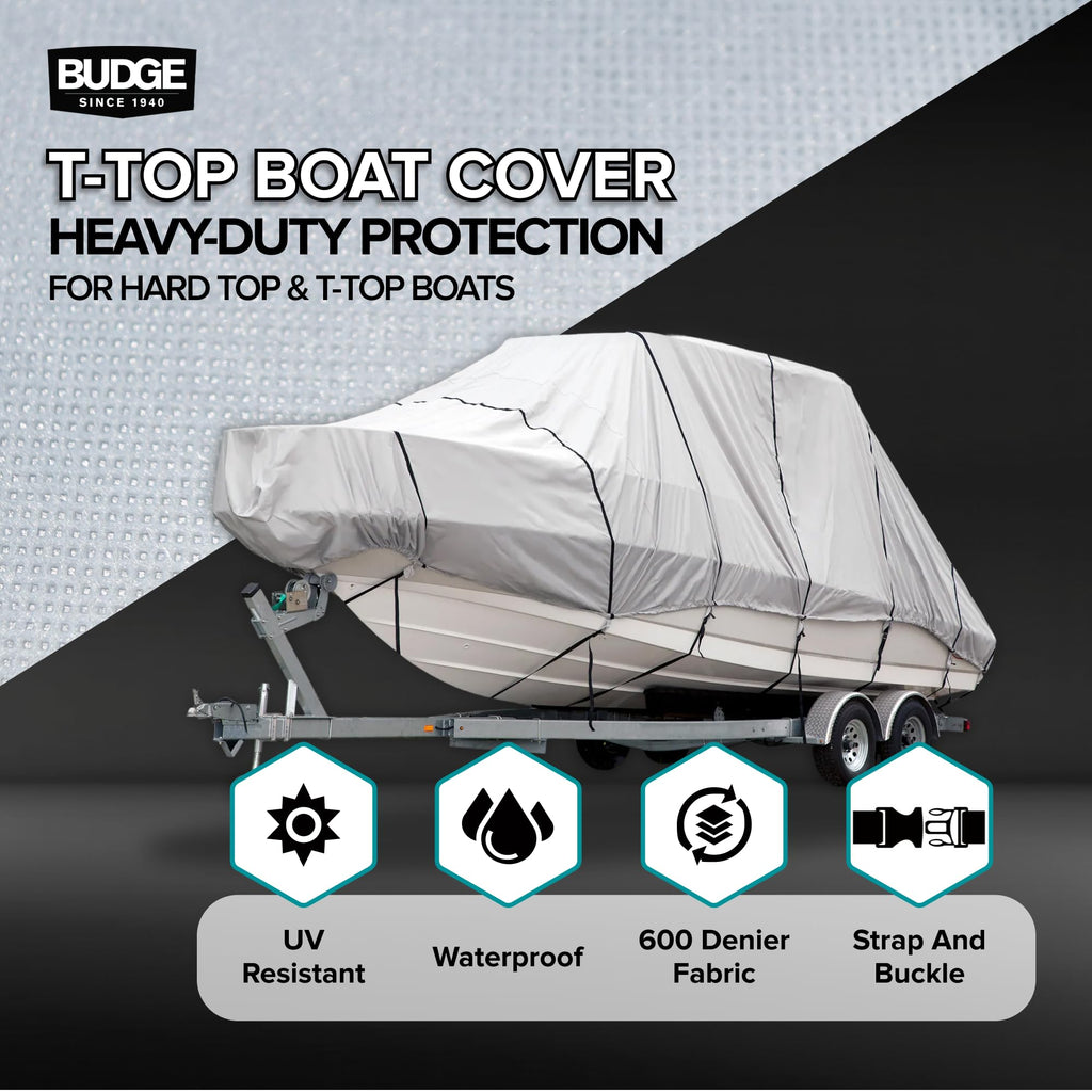 Budge B-620-X6 Blue 20'-22' Long (Beam Width up to 106") 600 Denier Waterproof Breathable Hard/T-Top Boat Cover