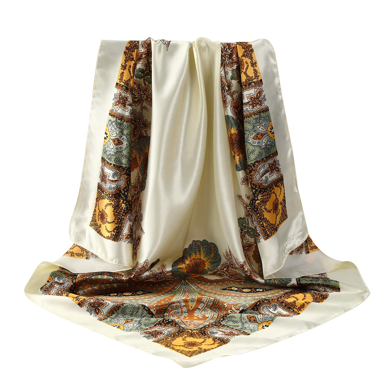 AWAYTR 35” Large Satin Square Head Scarf - 2Pcs Silk Like Floral Head Scarves Square Satin Hair Scarf Bandanas for Women