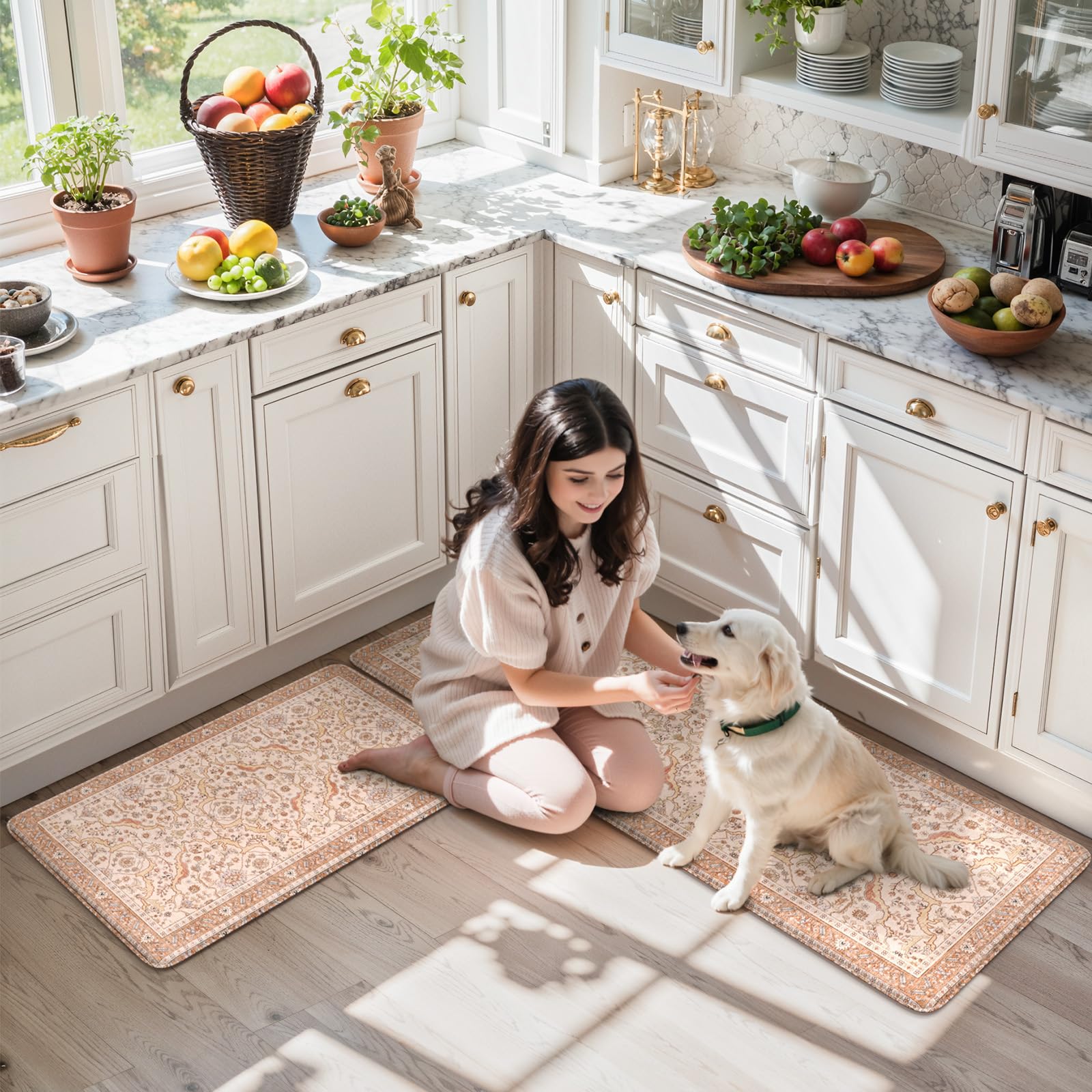 KIMODE Anti Fatigue Kitchen Mats 17"x47"+17"x29", Farmhouse Kitchen Rugs Sets of 2, Cushioned Non Skid Kitchen Mats for Floor, Comfort Kitchen Floor Mats for Sink Laundry Desk Black