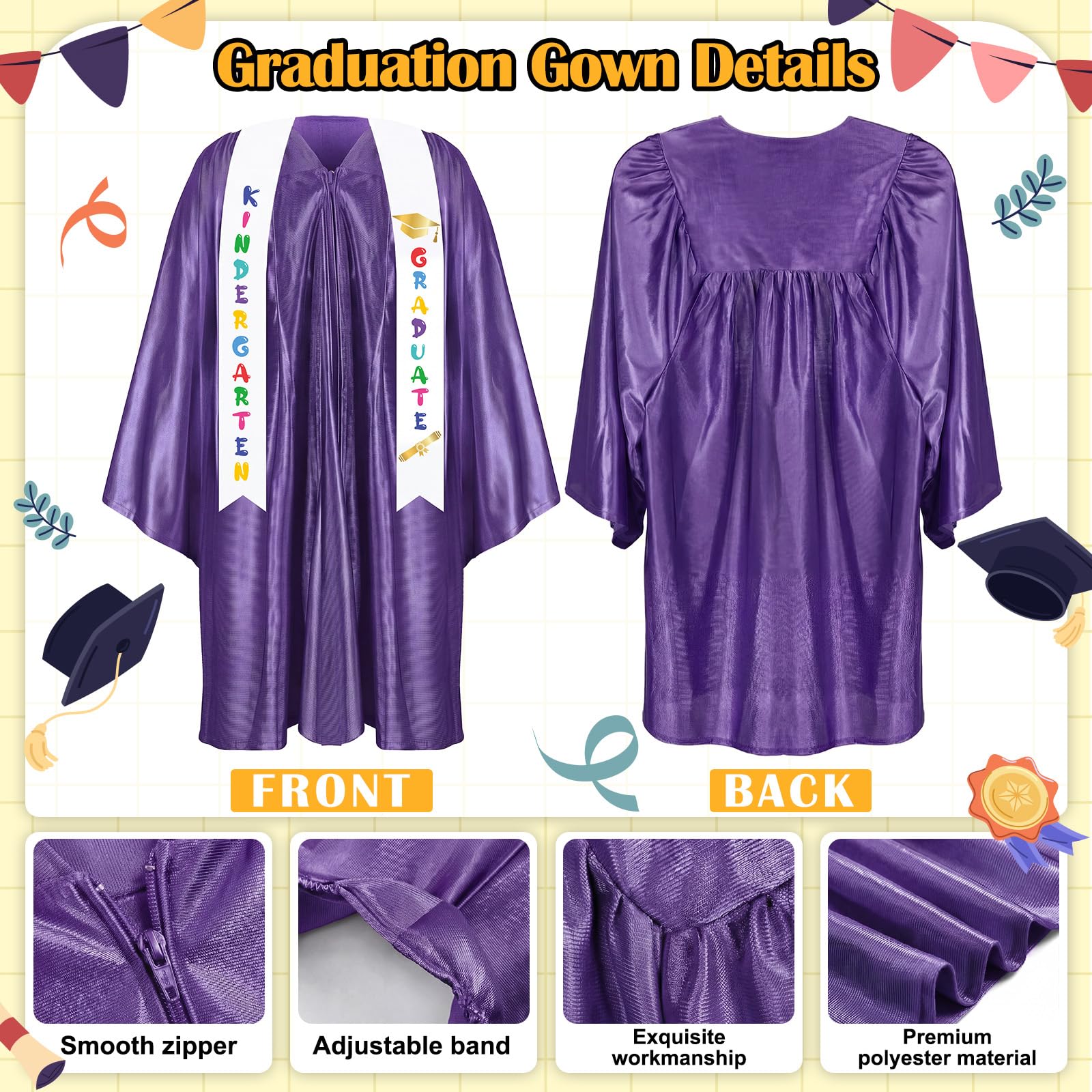 Sintuff 7 Pcs Kindergarten Preschool Graduation Cap and Gown with Bear Gifts 2026 Grad Stole Tassel Sash for Toddler Kids