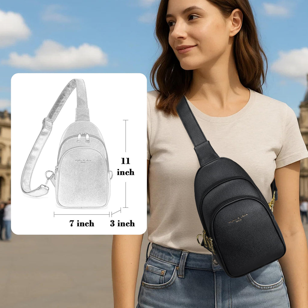 INICAT Small Crossbody Sling Bags Faux Leather Fanny Packs Purses for Women Everyday & Travel