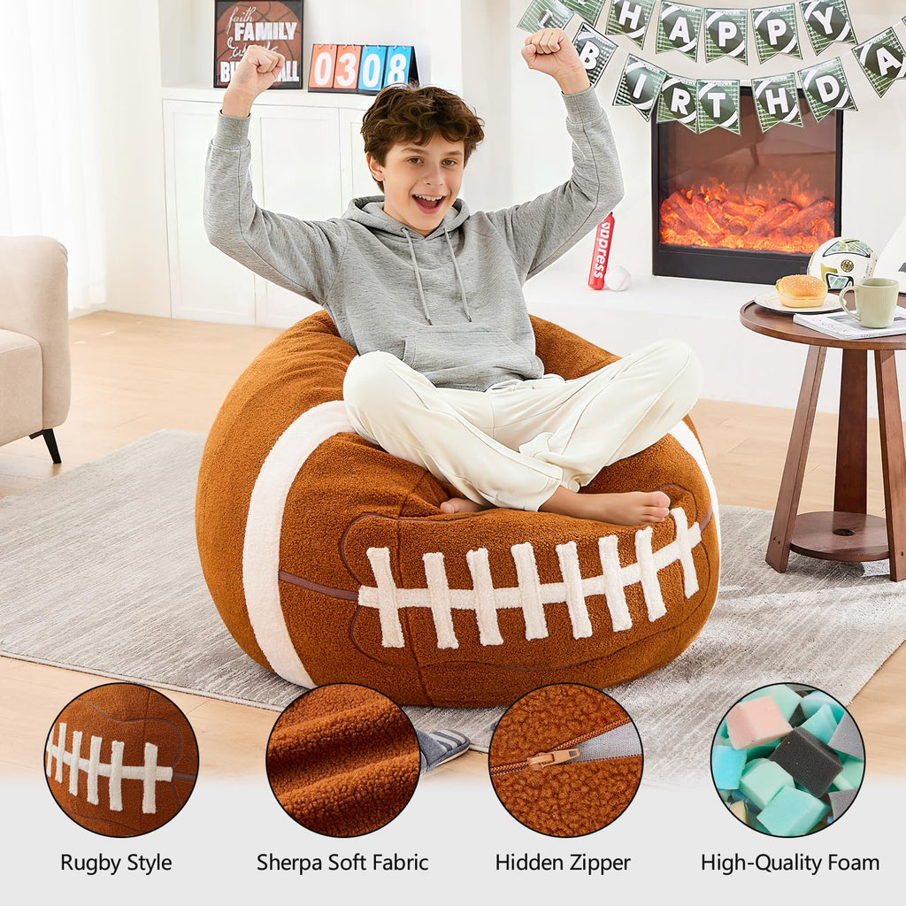 Sports Baseball Bean Bag Chair - Luxurious Bean Bag Chairs for Kids Teens Adults - Floor Sofa Couch with Filler - Plush BeanBag Furniture for Living Room Bedroom College Dorm - 32 Inch