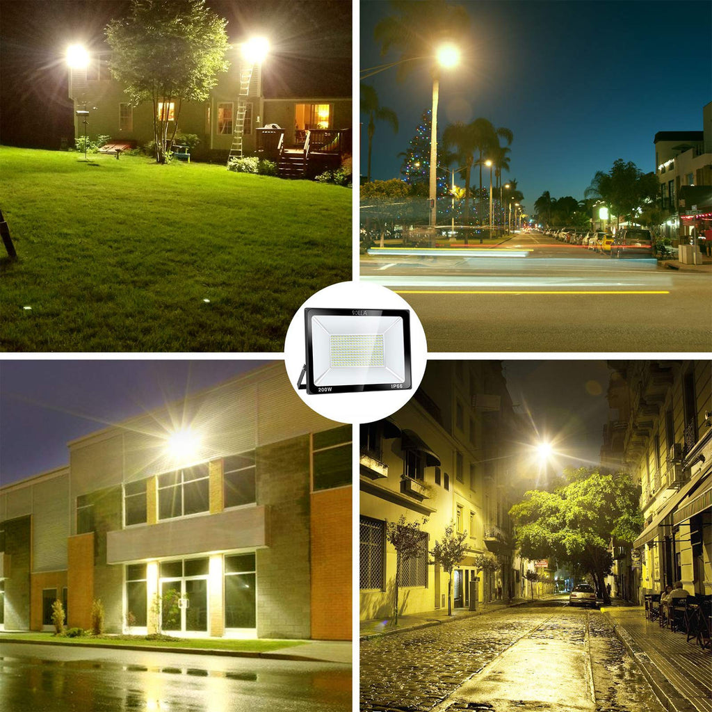 2 Pack 100W LED Flood Light Outdoor, 8000LM Super Bright Security Lights, 550W Equivalent, IP66 Waterproof, 3000K Warm White, Outside Floodlight for Garage, Garden, Lawn and Yard