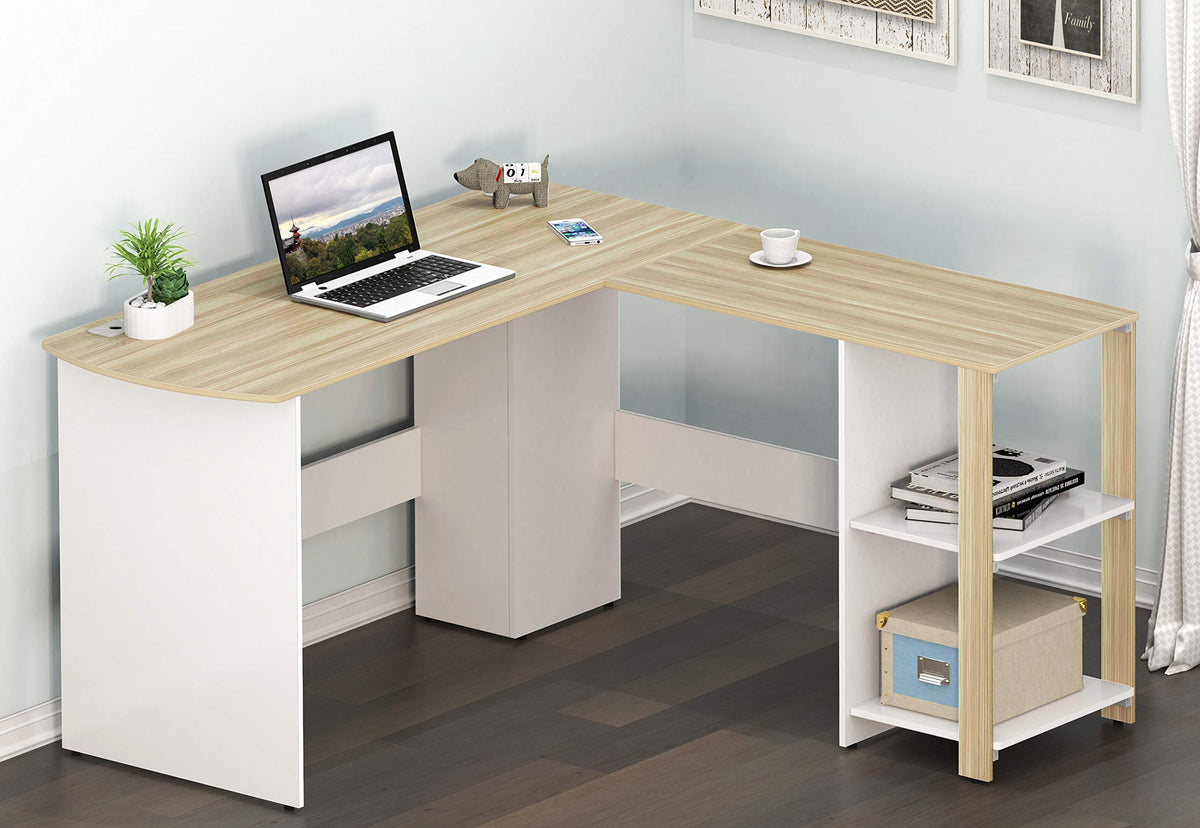 SHW 51 x 51 Inches L-Shaped Home Office Wood Corner Desk wtih Storage, Black