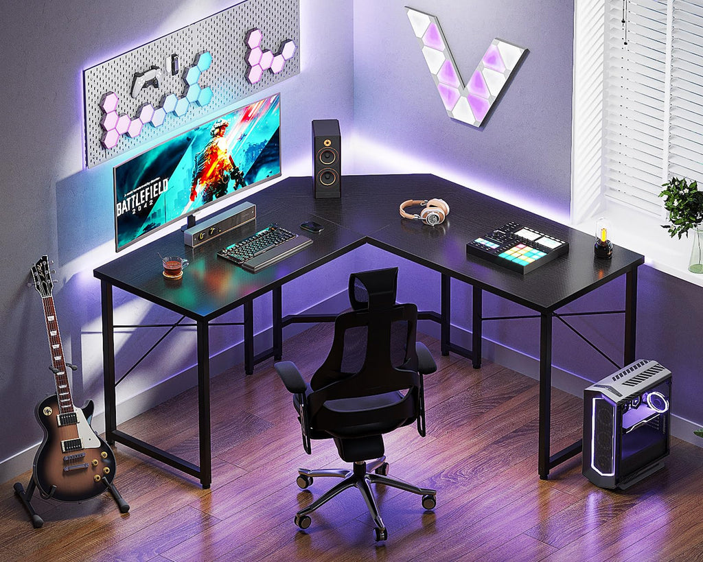 Casaottima 47 inch L Shaped Gaming Desk, Corner Desk Gaming Table for Home Office, Computer Desk Sturdy Writing Workstation for Small Space, Easy to Assemble, Black