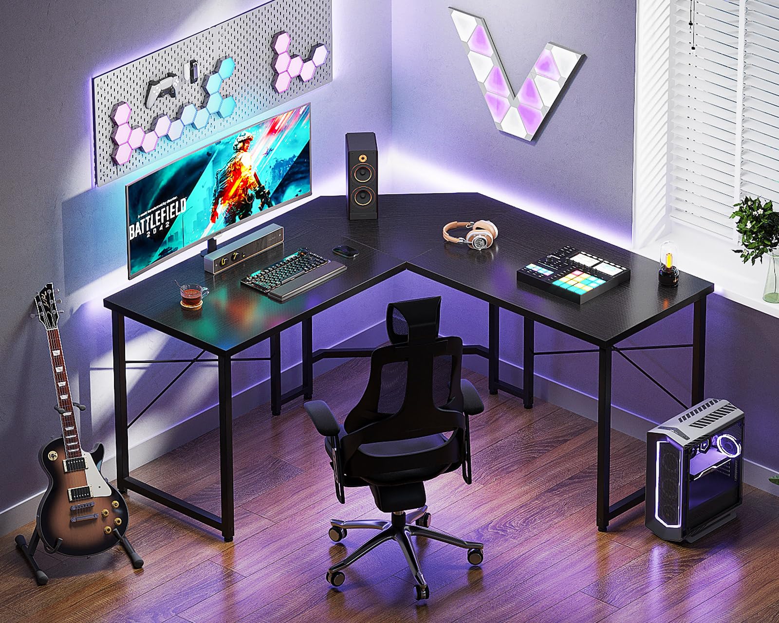 Casaottima 47 inch L Shaped Gaming Desk, Corner Desk Gaming Table for Home Office, Computer Desk Sturdy Writing Workstation for Small Space, Easy to Assemble, Black