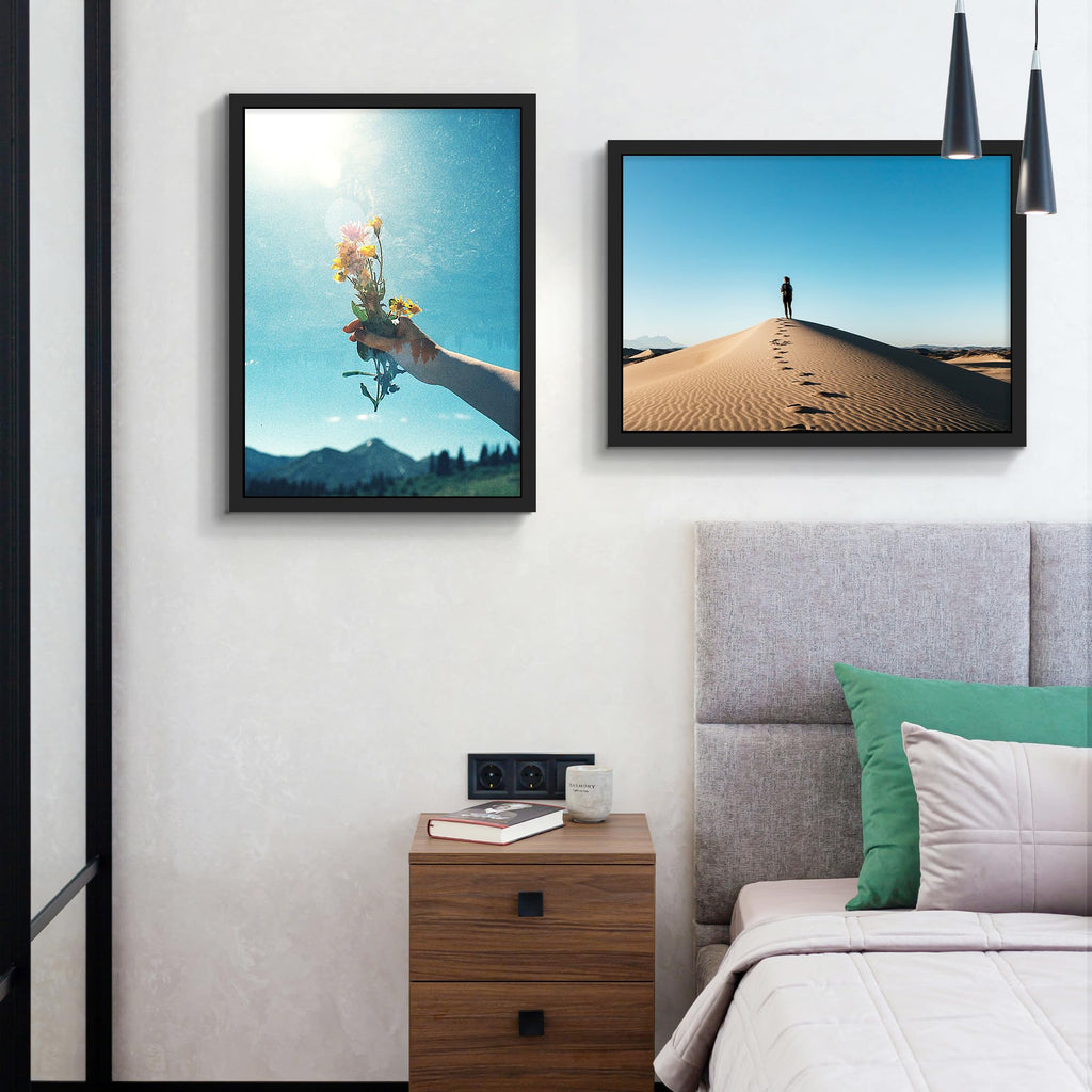 16x24 Black Frame 2 Pack, Engineered Wood for 24 x 16 in Poster | Horizontal or Vertical Wall Mounting, 24x16 Poster Frames for Gallery, Office, and Home Decor