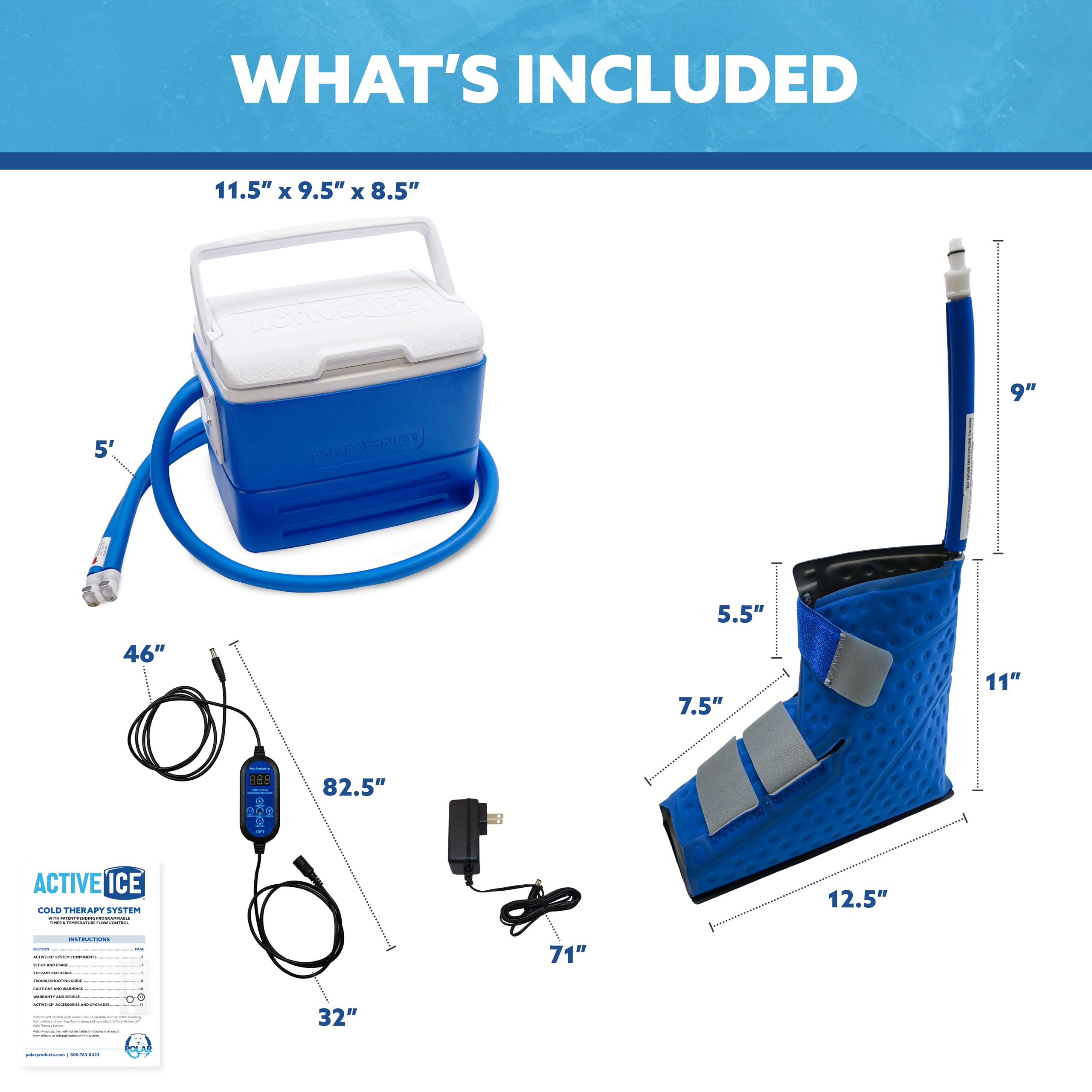 Polar Active Ice 3.0 Cold Therapy Ice Machine System with Programmable Timer, Back and Hip Compression Pad, Lightweight 9 Quart Cooler, Quiet Pump, Strong Cryotherapy Pain Relief Treatment
