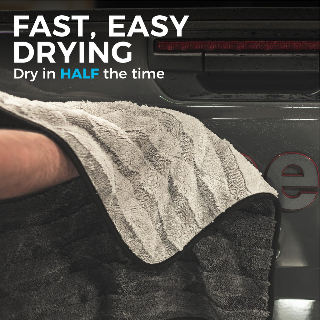 The Rag Company Gauntlet Car Drying Towel, Ultra-Absorbent 70/30 Blend Korean Microfiber, Dries Vehicles Faster Without Scratching, 900 GSM, 12x12 Inches, Ice Grey/Grey, 3-Pack