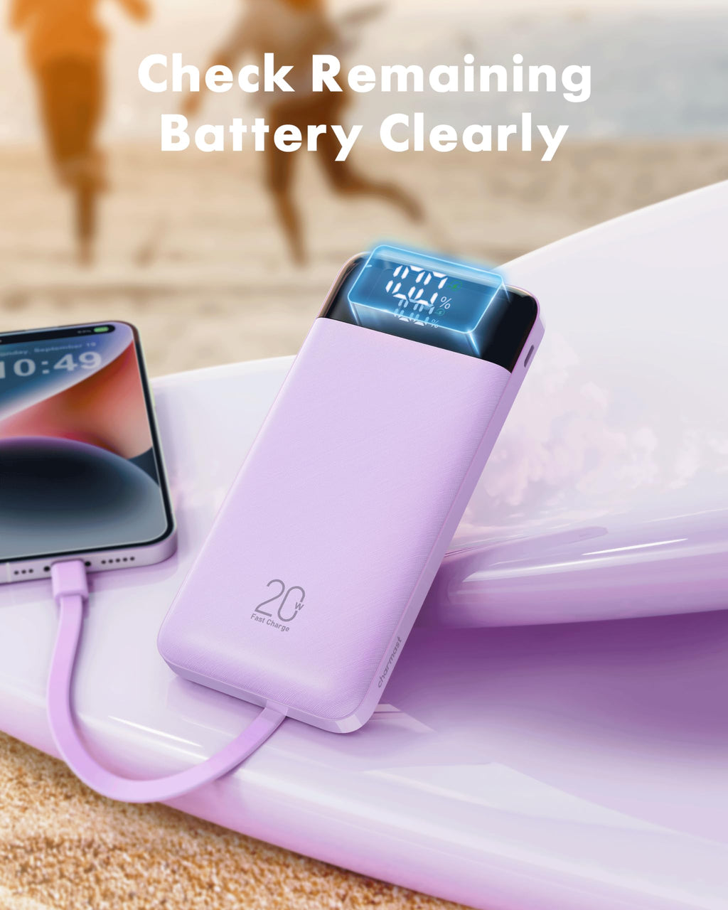 charmast 20000mAh Portable Charger with Built in Cables, 22.5W Travel Power Bank Fast Charging, USB C Cell Phone Battery Pack for iPhone 17/16/15/14/13/12 Series, iPad, Samsung, Android, Tablet