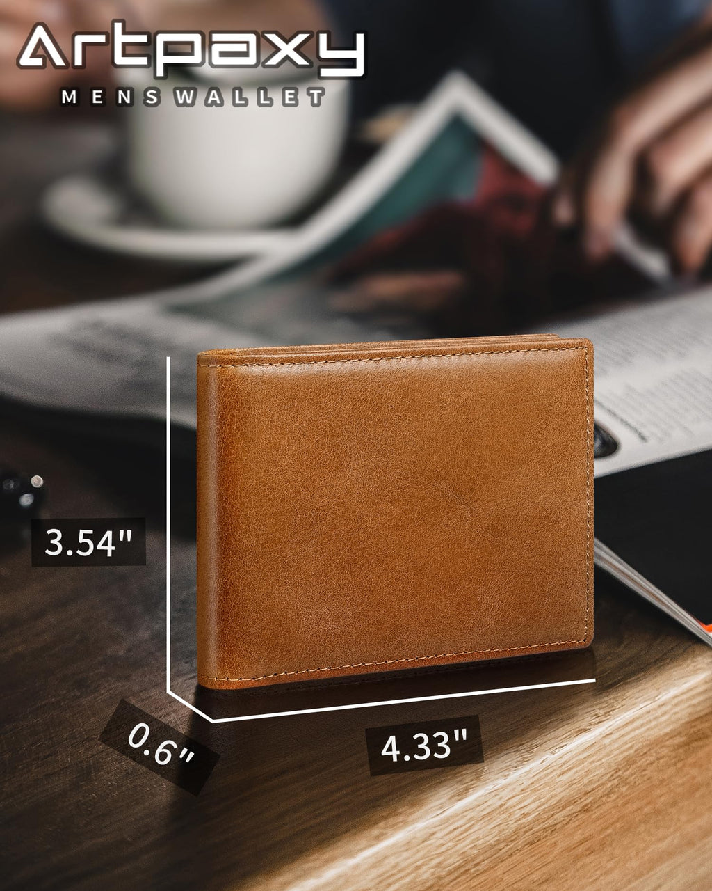 Artpaxy Mens Wallet Genuine Leather Bifold RFID Blocking Wallet for Men with 1 ID Window 13 Card Holders 2 cash pockets 1 Gift Box