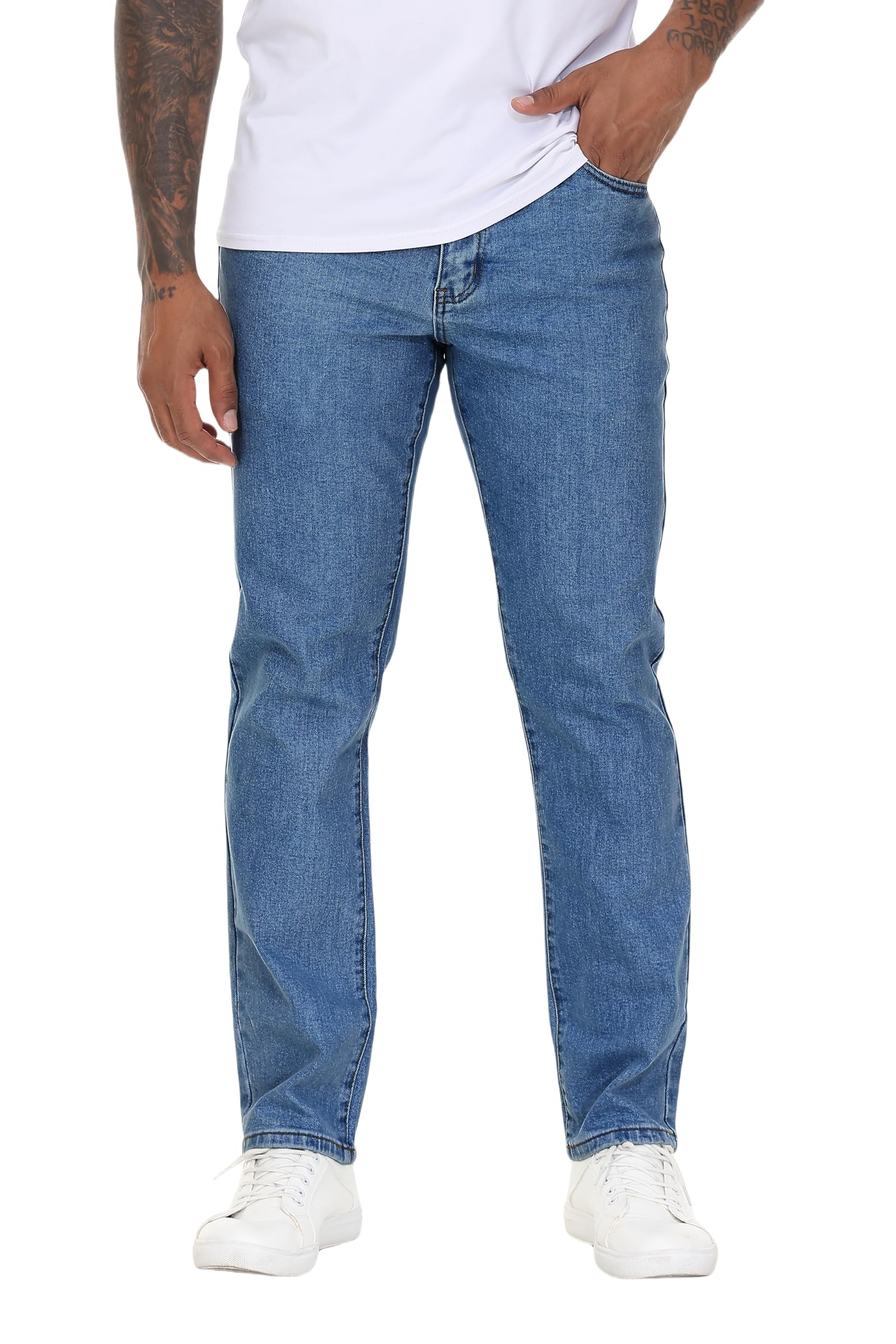 MZNBURAM Men's Stretch Regular Fit Straight-Leg Cotton Fashion Comfort Flex Waist Denim Pants Jeans