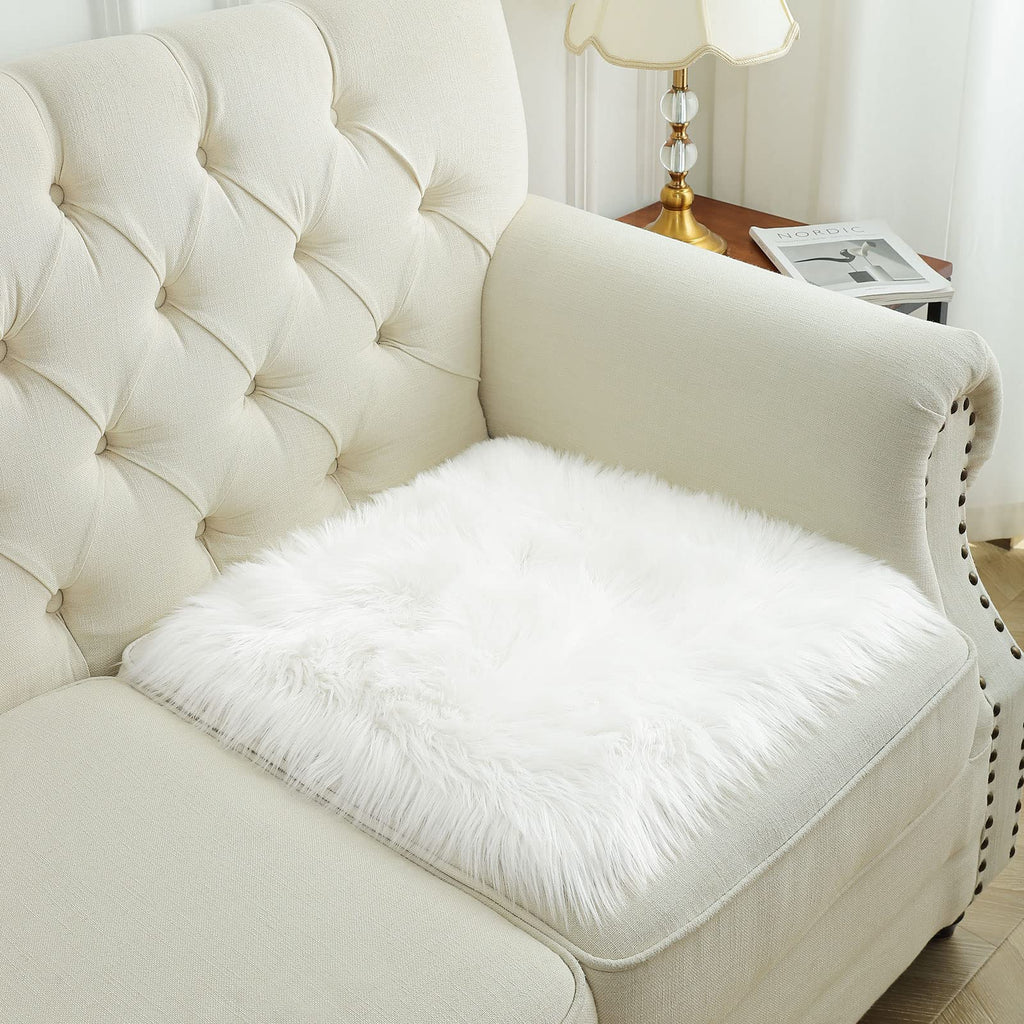 Softlife Black Faux Fur Sheepskin Chair Cover Seats Cushion Pad Super Soft Area Rugs for Living Bedroom Sofa Dorm (1.6ft x 1.6ft)
