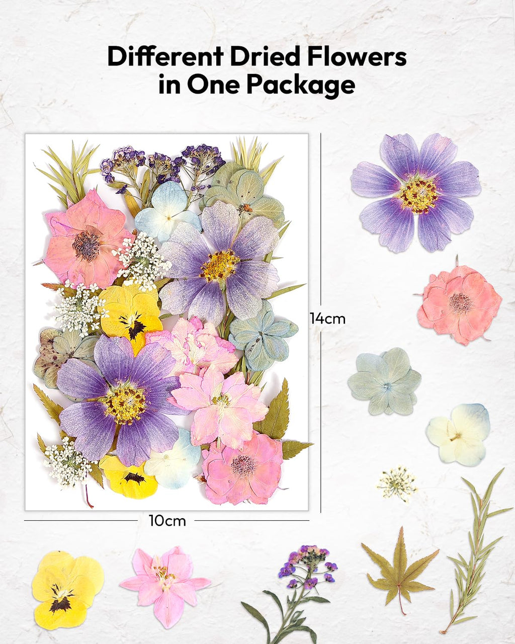 Dried Flowers, Resiners 58Pcs Pressed Flowers for Craft Pink Real Natural Dried Flowers Dry Leaves Kit for DIY Making Crafts Resin Soap Candle Scrapbook Supplies Card Making Jewelry