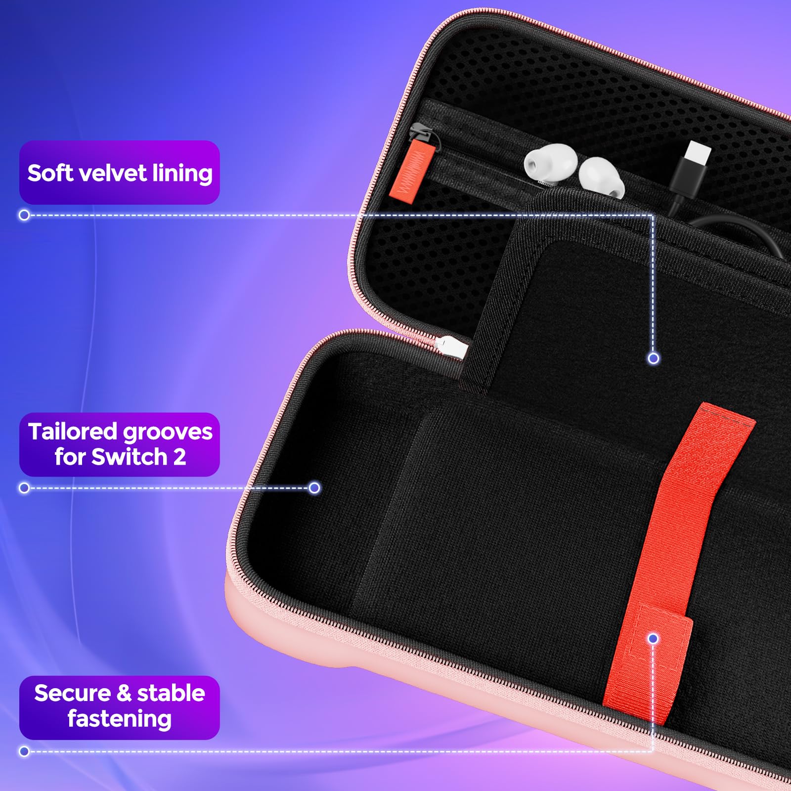 ProCase Carrying Case for Nintendo Switch 2 (2025) with 24 Game Card Slots, Hard Portable Travel Case Storage Bag Protective Pouch for 2025 Nintendo Switch 2 Console AC Adapter & Accessories -Black,L